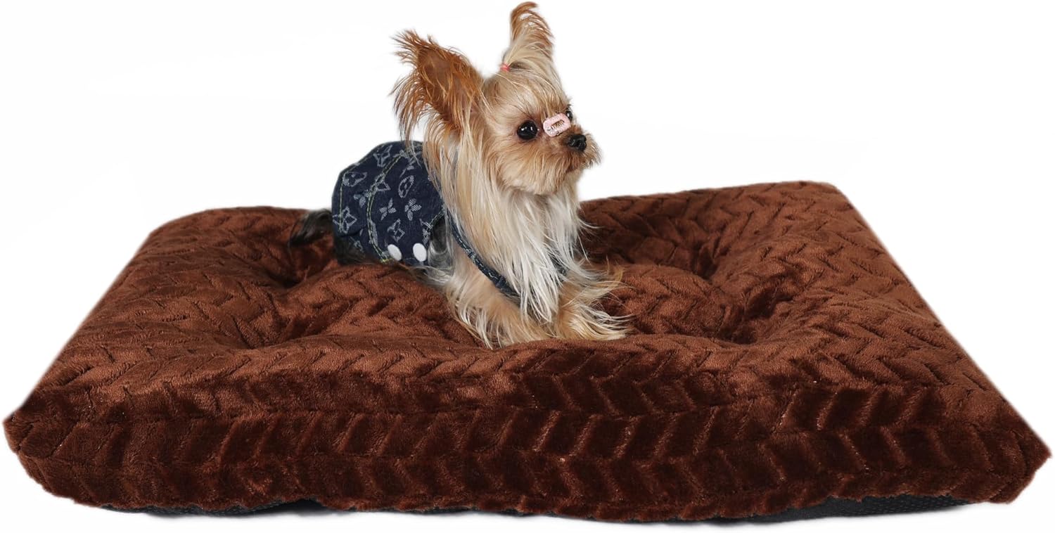 Large Dog Bed - 42 Inch Soft & Fluffy Crate Pads for Dogs Up to 90 lbs - Washable, Olive Green