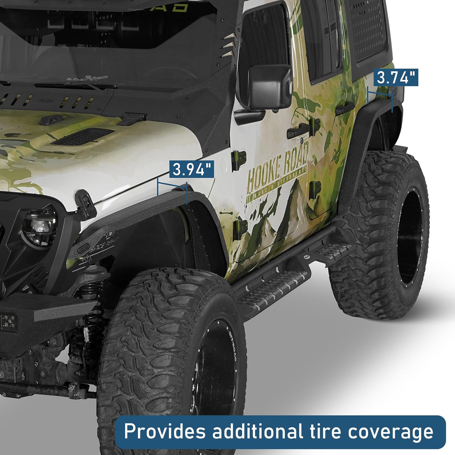 Hooke Road Front and Rear Fender Flare Kit with Turn Signal Lights for 2018-2026 Jeep Wrangler JL JLU 2/4 Doors, 4PCS Steel Offroad Mud Guard Wheel Flares
