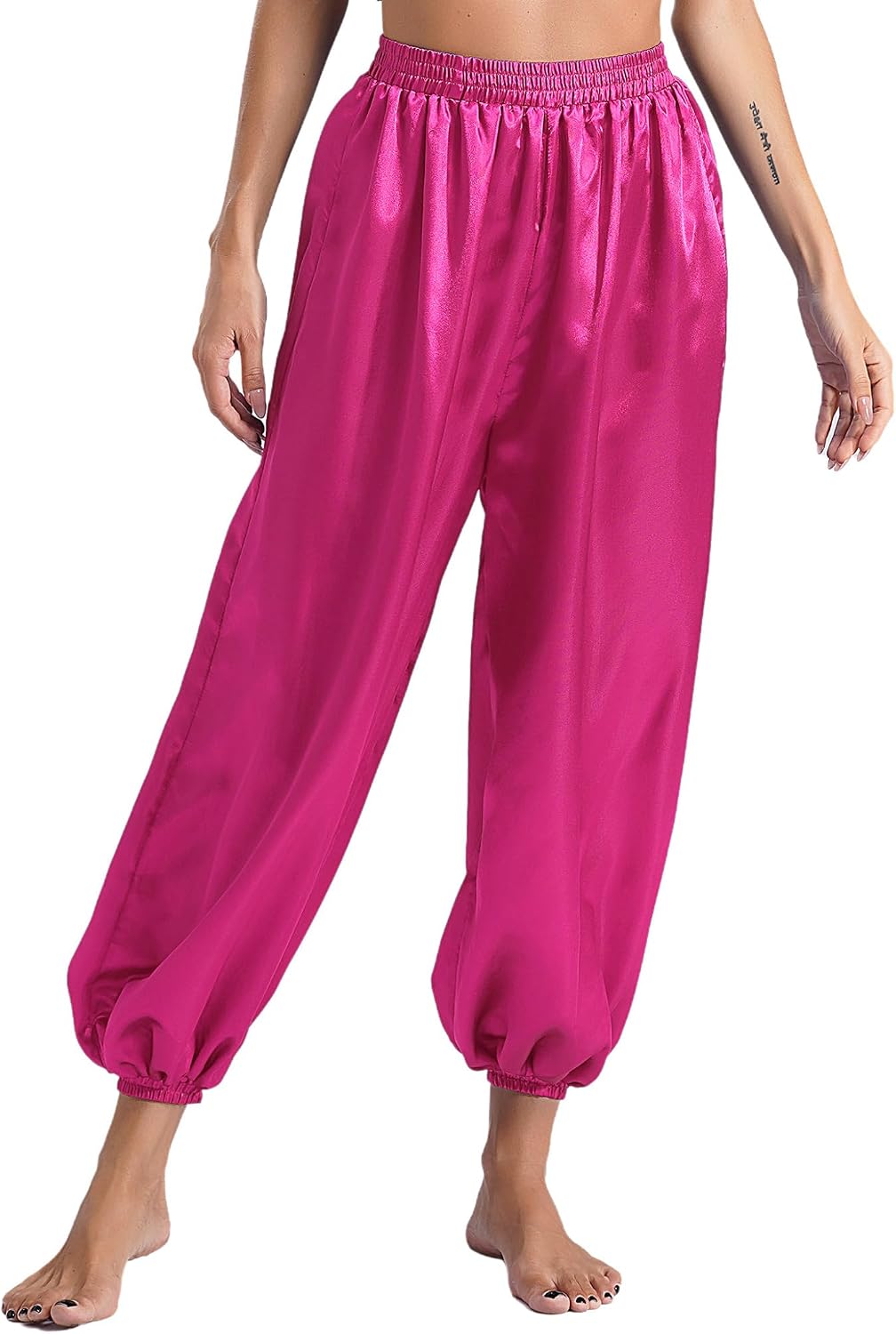 XUNZOO Womens Belly Dance Satin Harem Pants Casual Loose Solid Color Arab Carnival Party Bloomers