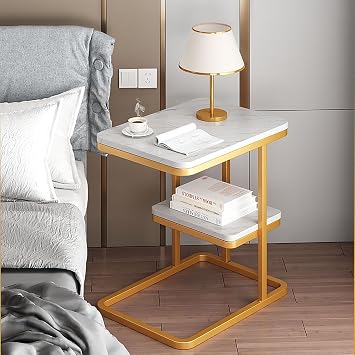 Side Table, 2-Tier Side Table with Storage Shelf, Snack Tray Ideal for Couch, Sofa Slide Under, Bedside, Small Spaces.A
