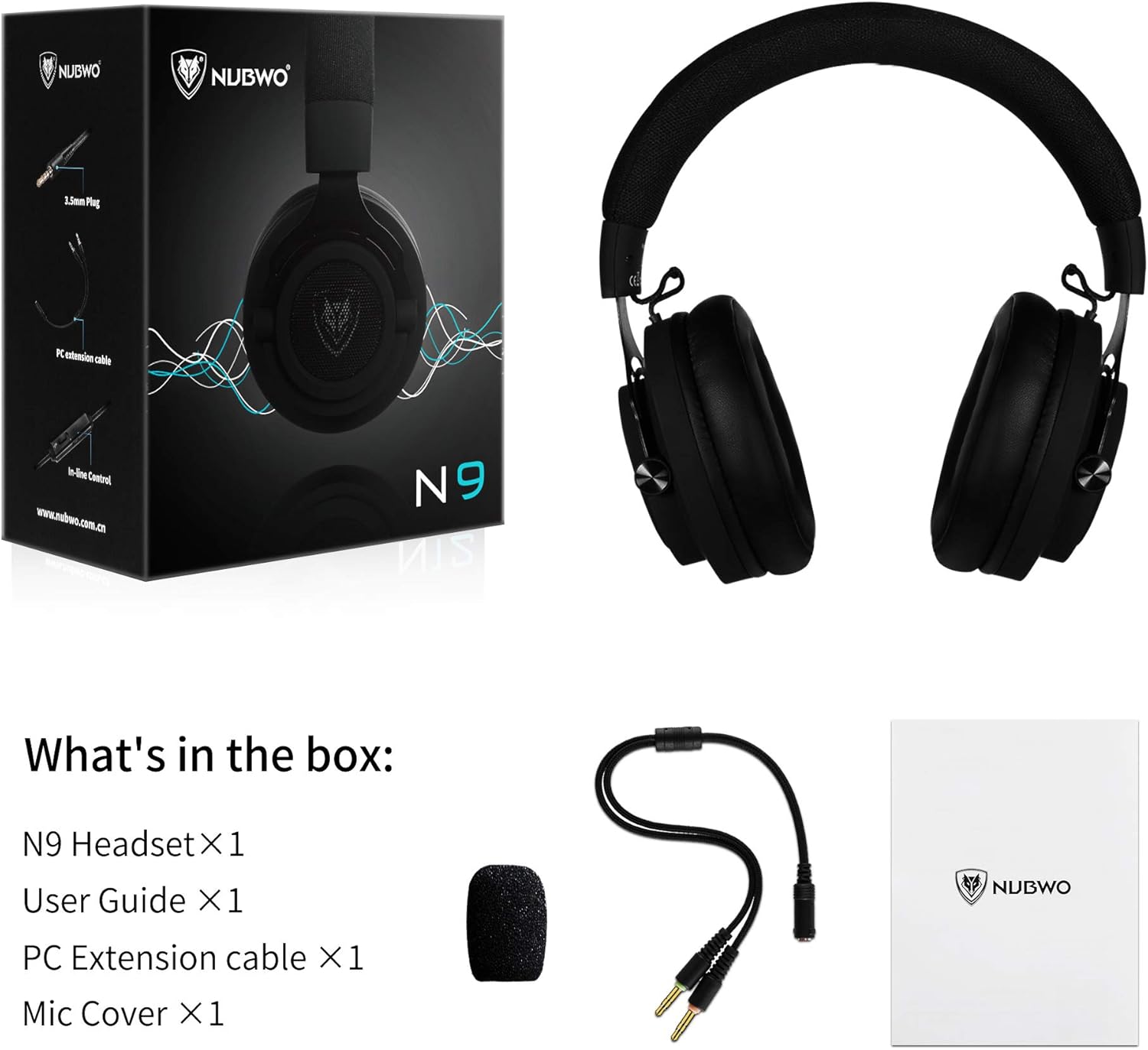 NUBWO N9 HyperFabric Gaming Headset, Detachable Microphone w/ 3.5mm Volume Control, Breathable Earcups, Premium Headband, for PS4, Xbox One, NS, Mac, PC, Computer, Skype, Window, Black