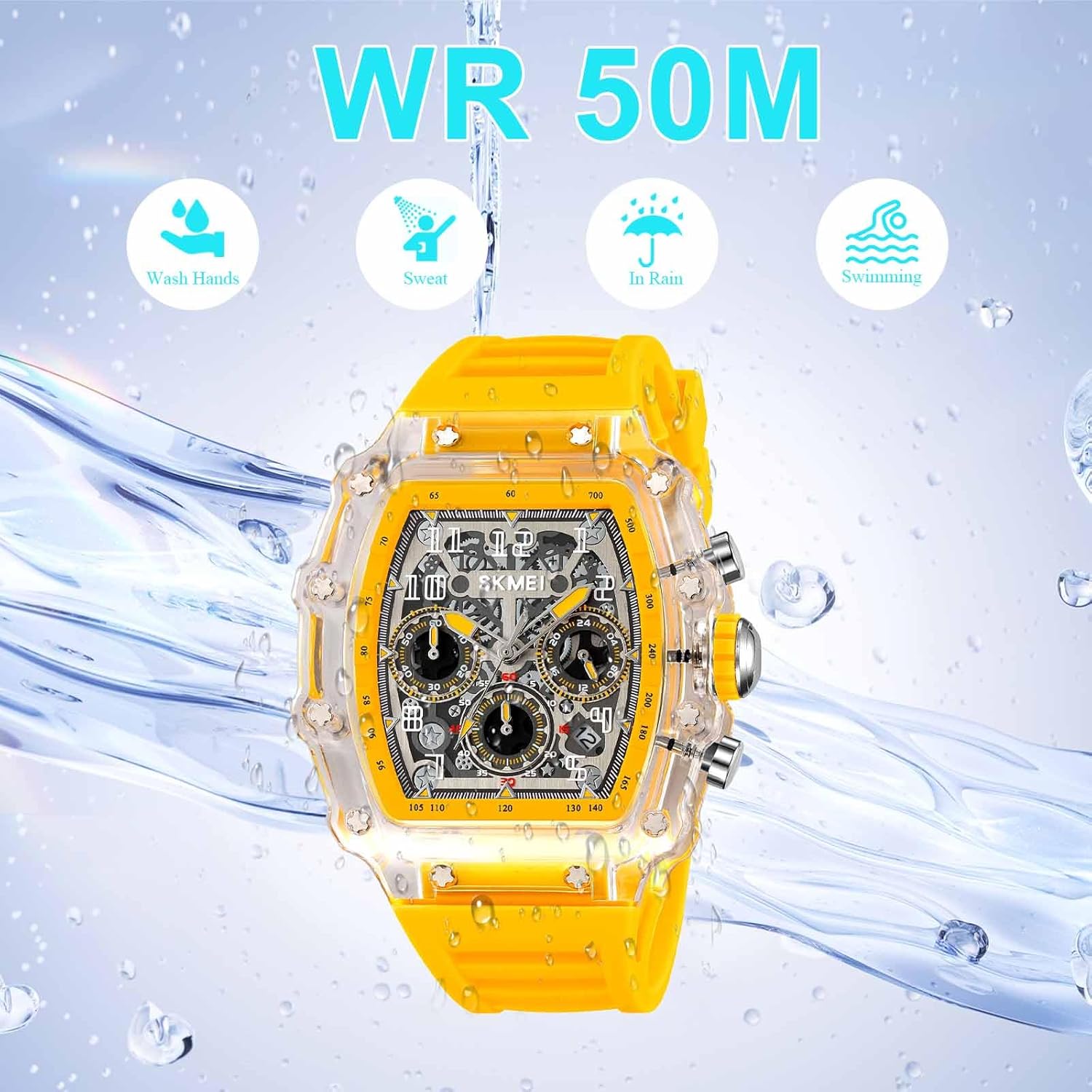 SKMEI Model 2305 watch with WR 50M water resistance icons