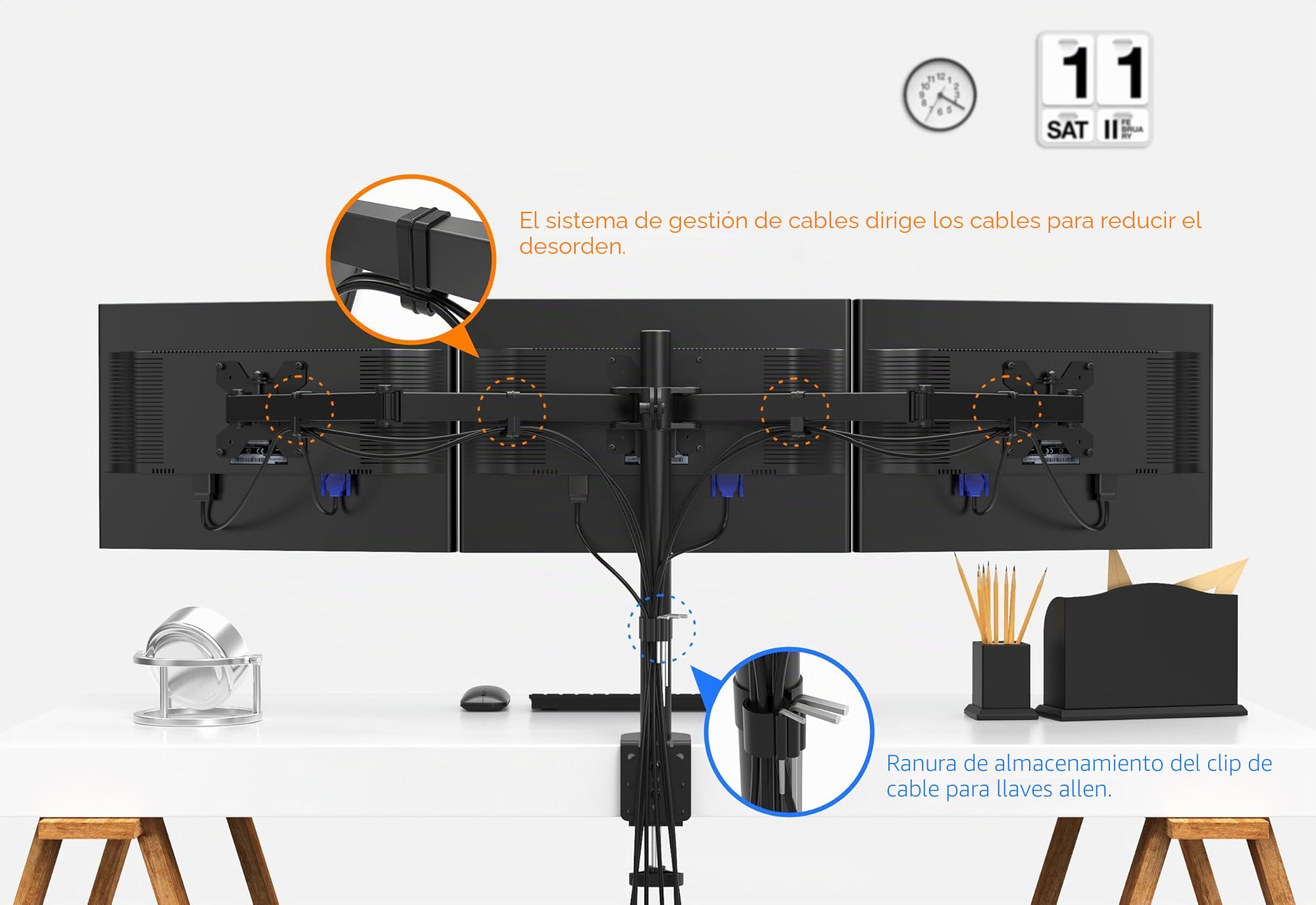 BONTEC Soporte Monitor para 3 Monitores 13-24 Pulgadas LED LCD, Brazo con Giro Rotación Inclinación, Altura Ajustable, VESA 75x100 mm