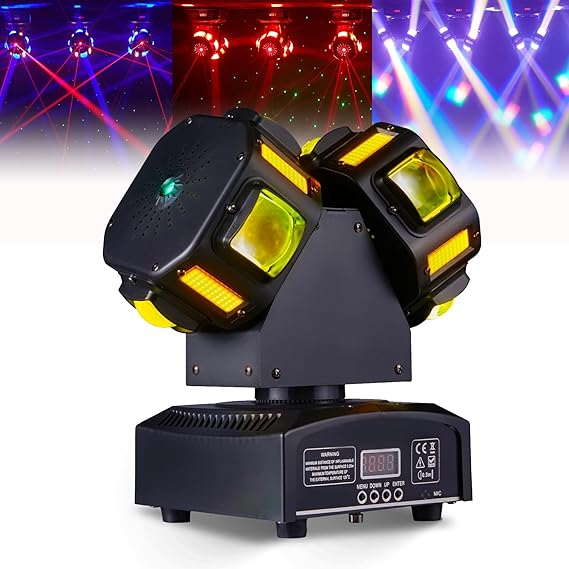 LED Moving Head Dj Lights 8 LEDs DJ Lighting RGB Beam Rotating Stage Lights Strobe & Star Effect with Sound Activated DMX 512 for Party Concert Festival Show