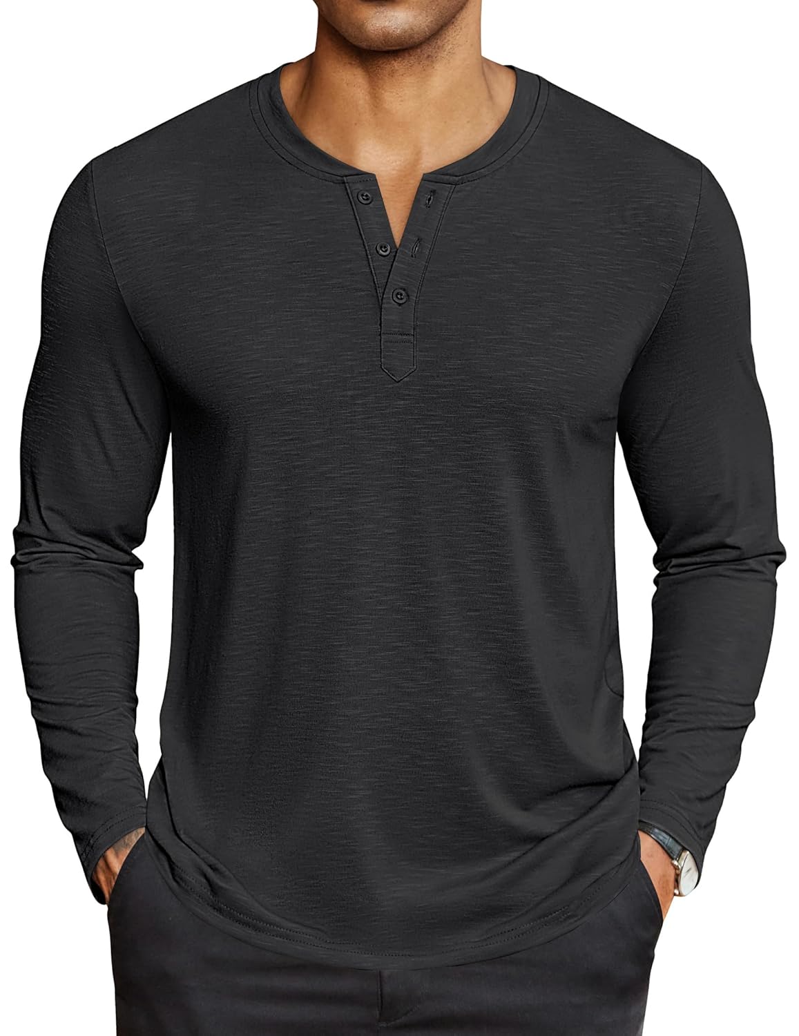 COOFANDY Camiseta masculina Henley de manga comprida, leve, com botões, casual, básica