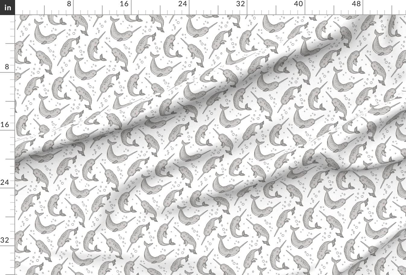 Spoonflower Fabric - Narwhal Grey White Narwhals Whales Sea Ocean Nautical Printed on Minky Fabric by The Yard - Sewing Baby Blankets Quilt Backing Plush