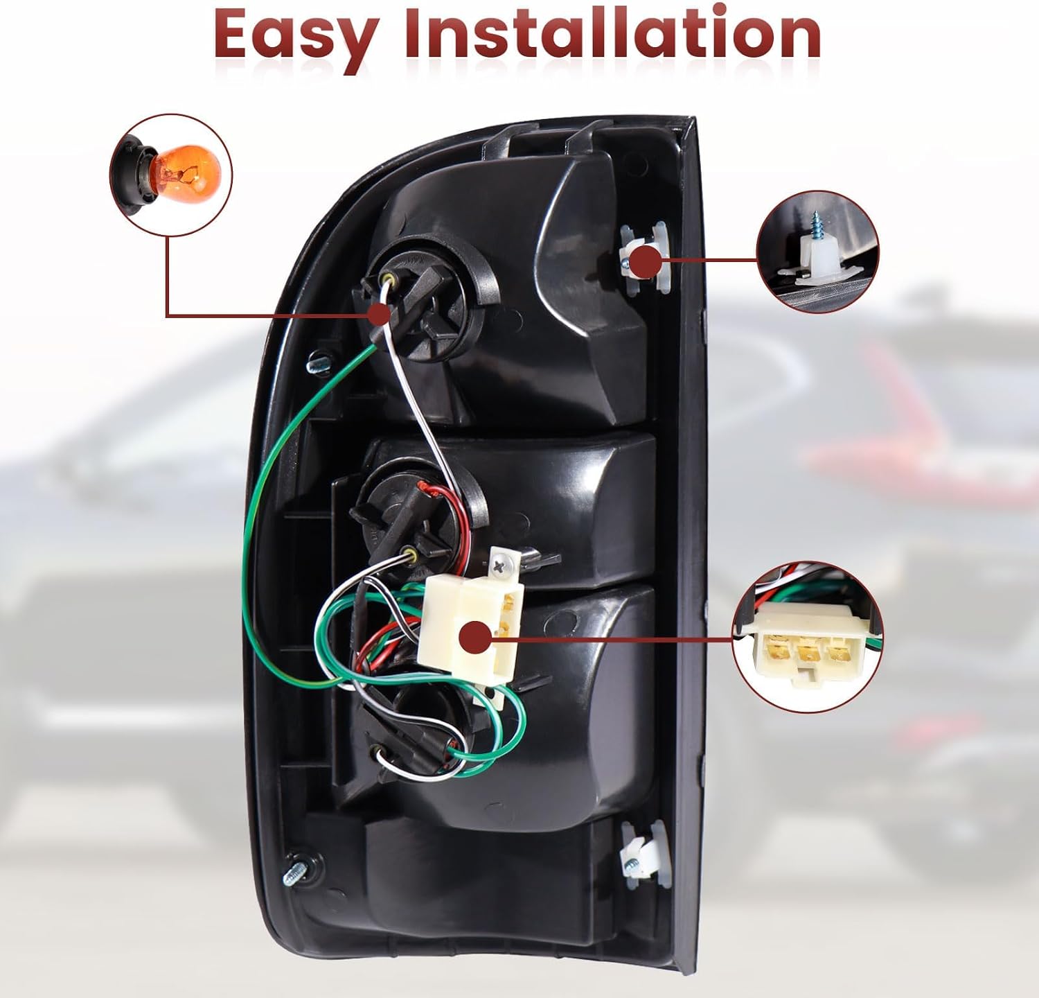 Tail Lights Assembly w/Blubs Compatible with 1995-2000 Toyota Tacoma,Rear Pair Left Driver and Right Passenge Side Taillights Replacement# TO2801116 8155004030 (Red/Clear Len)