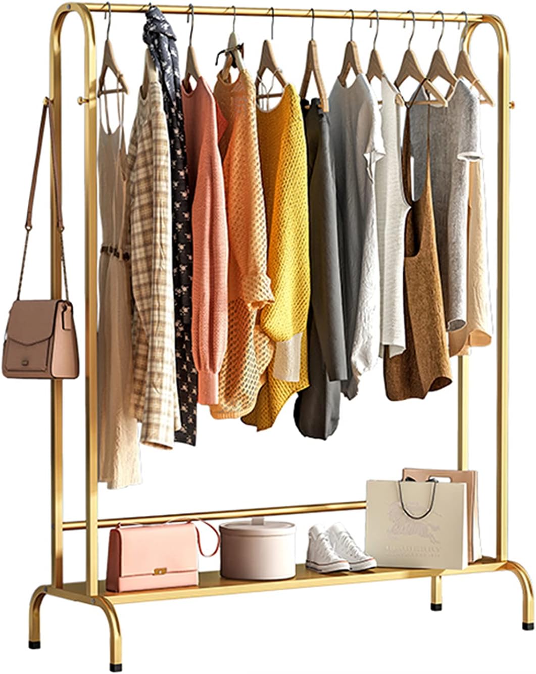 Freestanding Clothing Rack with Shoe Shelf - Metal Coat Hanger & Garment Storage Display for Bedroom, Living Room & Retail - Stylish White (Size: 124x43x152cm)