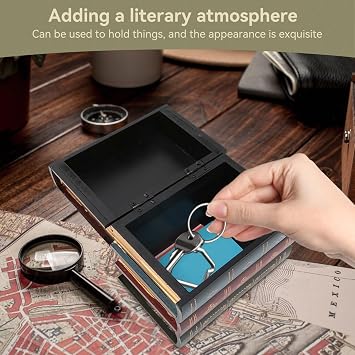 HERCHR Decorative Book Boxes with Hidden Storage, Wooden Vintage Book Box Faux Book Boxes Decorative Vintage Book Shaped Trinket Storage Box for Table Centerpiece, Bookshelf, Library Decor