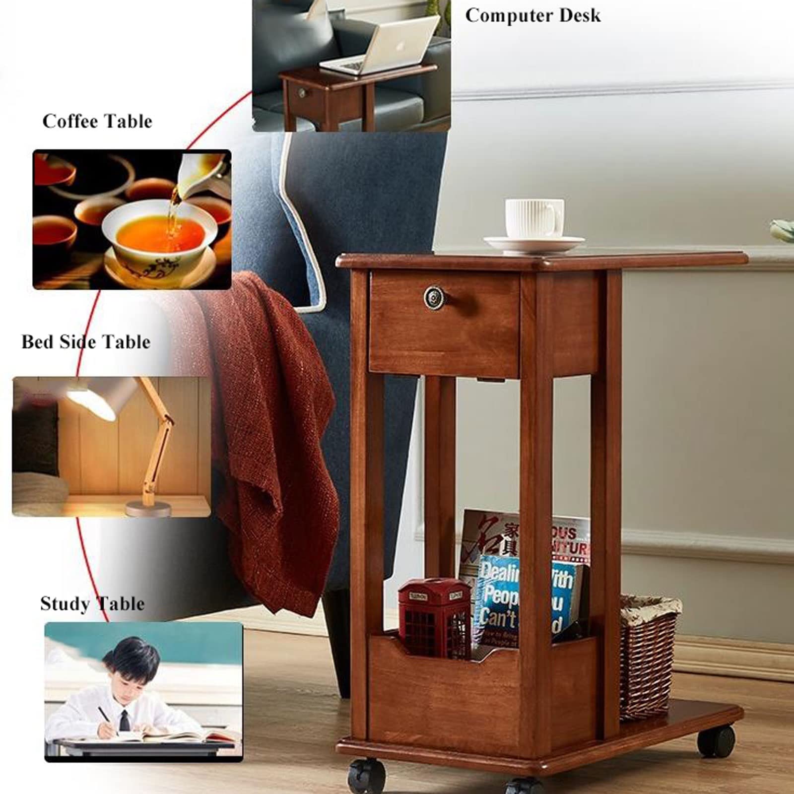 Carrelli Cucina Con Rotelle Carrello Da Cucina In Bambù COSTWAY Con Ruote - 2 Ripiani Aperti E Cassetto, Colore Bianco Organizzazione Casa - 6