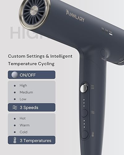 Miniatura 7 de Secador de pelo de iones de plasma con difusor para cabello rizado, secador profesional de alta velocidad de 110000 RPM con iones de plasma, secador