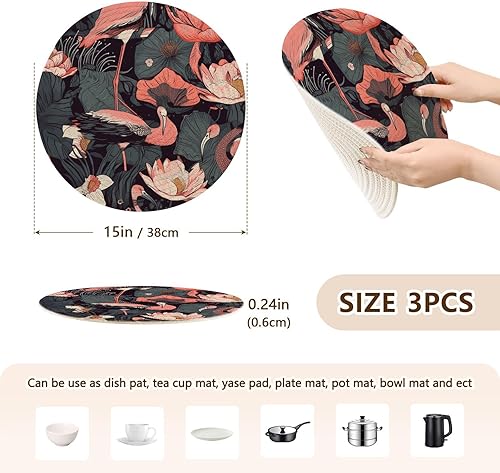 Miniatura 2 de 3 Pcs Large Trivet Mat Pink Flamingo Pattern for Hot Pots and Pans 15in Cotton Thread Weave Heat Resistant Placemats for Cooking Pot Bathroom Decor