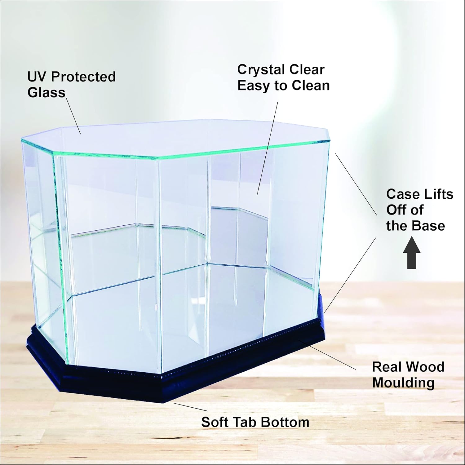 Octagon Football Display Case - Real Glass (Walnut)