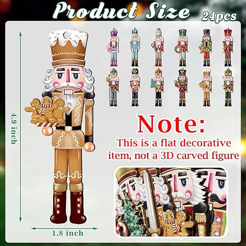 Miniatura 2 de 24 piezas de adornos de madera de cascanueces navideños, juego de decoración colgante de madera para árbol de Navidad, artesanías de madera impresas