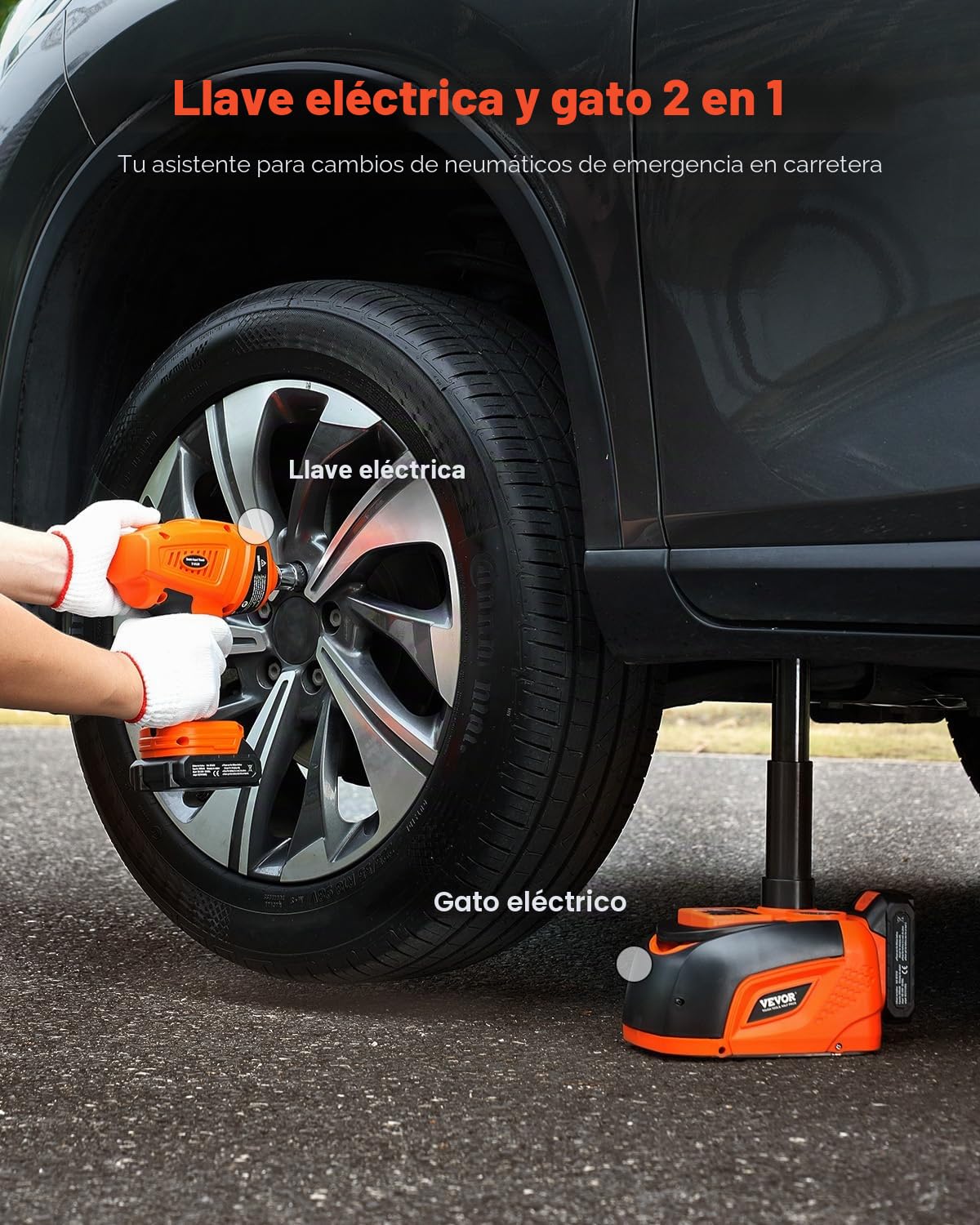 VEVOR Gato Eléctrico para Automóvil, 5 Toneladas, Gato de Tijera Eléctrico Llave de Impacto Eléctrica, Reemplazo de Neumáticos con Luz LED y Control Remoto, para Sedán, SUV, 400 x 170 x 325 mm