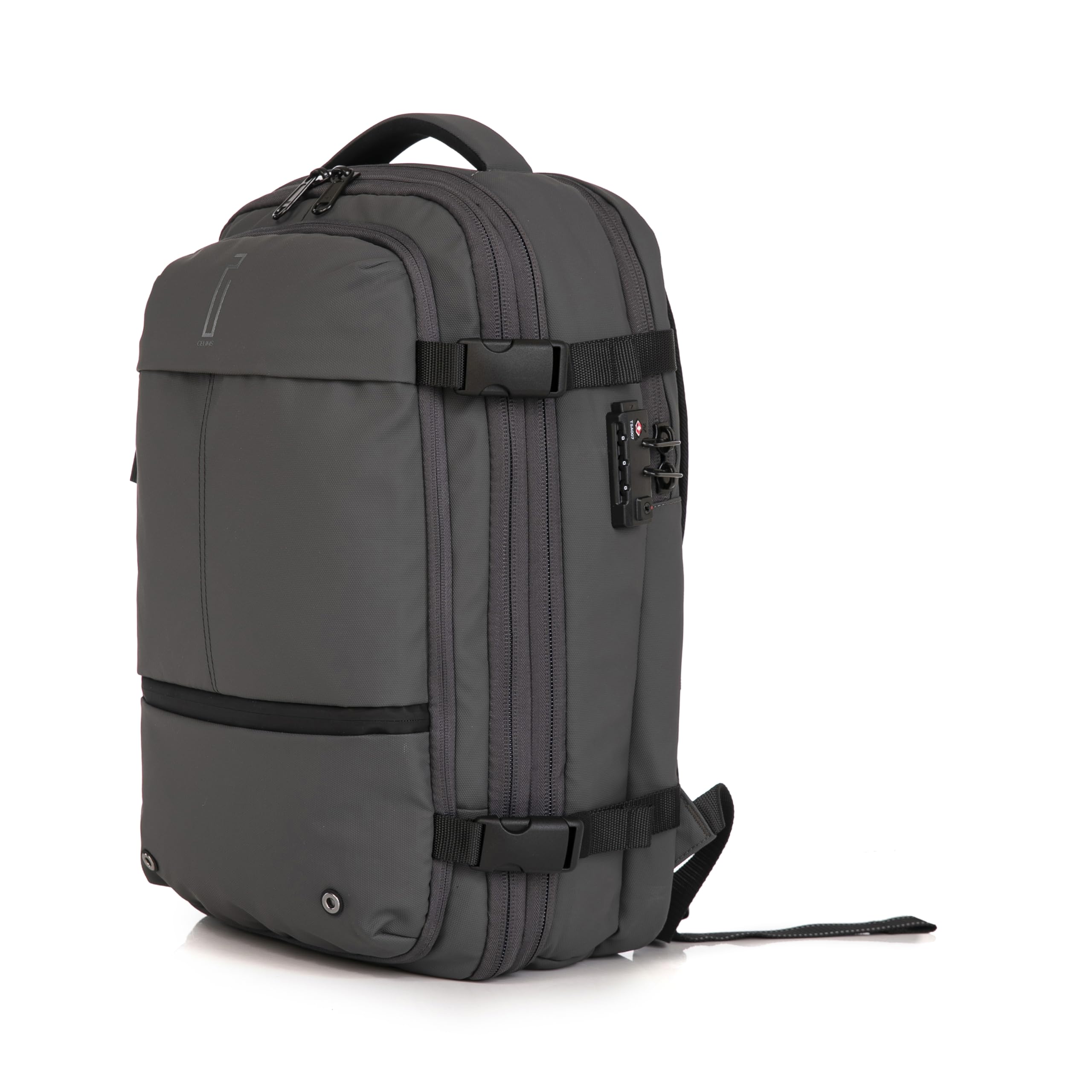 CELIMS - Zaino da viaggio sotto vuoto con pompa ad aria ricaricabile | 48L espandibile 60L | Scomparto per computer portatile | Lucchetto TSA | Impermeabile | Grigio
