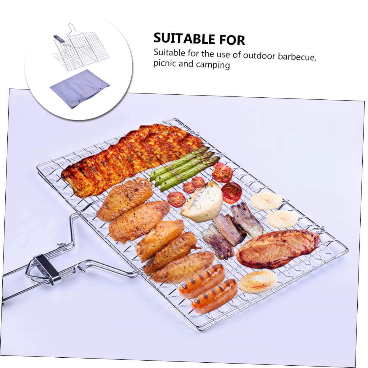 BESPORTBLE Outdoor BBQ Clips Stainless Steel Grill Basket Meat Grill Net Vegetables Net Fish Clamps BBQ Tool