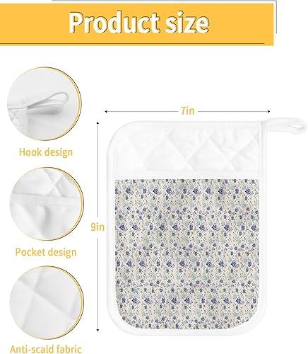 Miniatura 3 de Purple Flowers 2Pcs Pot Holders for Kitchen,Non Slip & Heat Insulation Terry Cloth Potholder Set with Pocket,Thick Hot Pad Oven Mitts Trivet Coaster