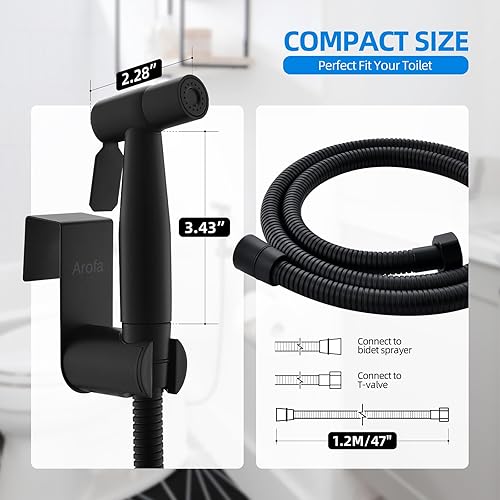 Miniatura 6 de Arofa Pulverizador de bidé negro para inodoro, rociador de chorro de mano ajustable a presión de agua musulmana con manguera de bidé, grifo de bidé