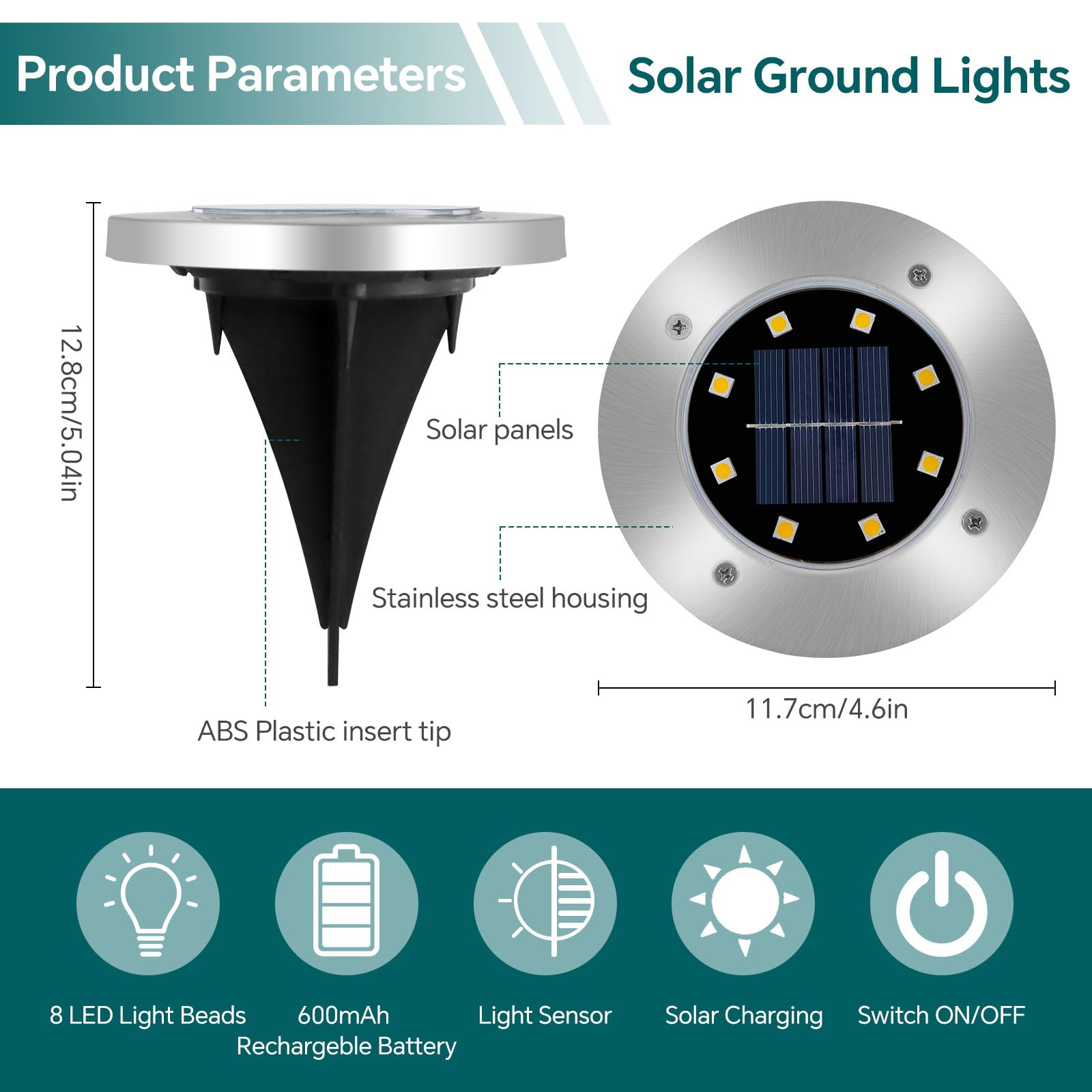 Caldarax Solar Deck Lights Outdoor Garden, 8 LEDs Outdoor Ground Lights, IP65 Waterproof Ground Decking Light - Image 4