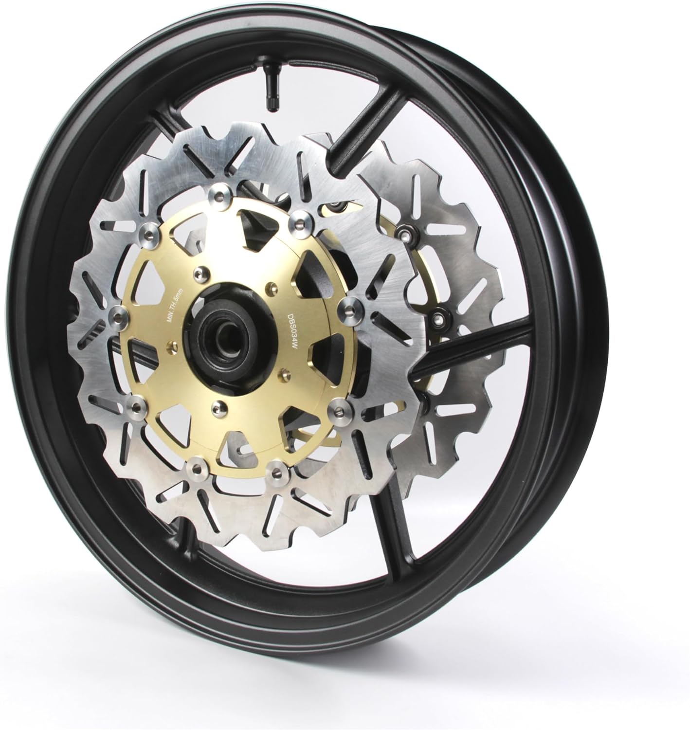 Matte Black Front Wheel Rim and Brake Discs Rotors Compatible with Kawasaki ER6N ER6F 2006-2015, Versy-s 650 2007-2014, Ninja ZX10R 2004-2005, Z1000SX 2011-2020, Motorcycle Parts