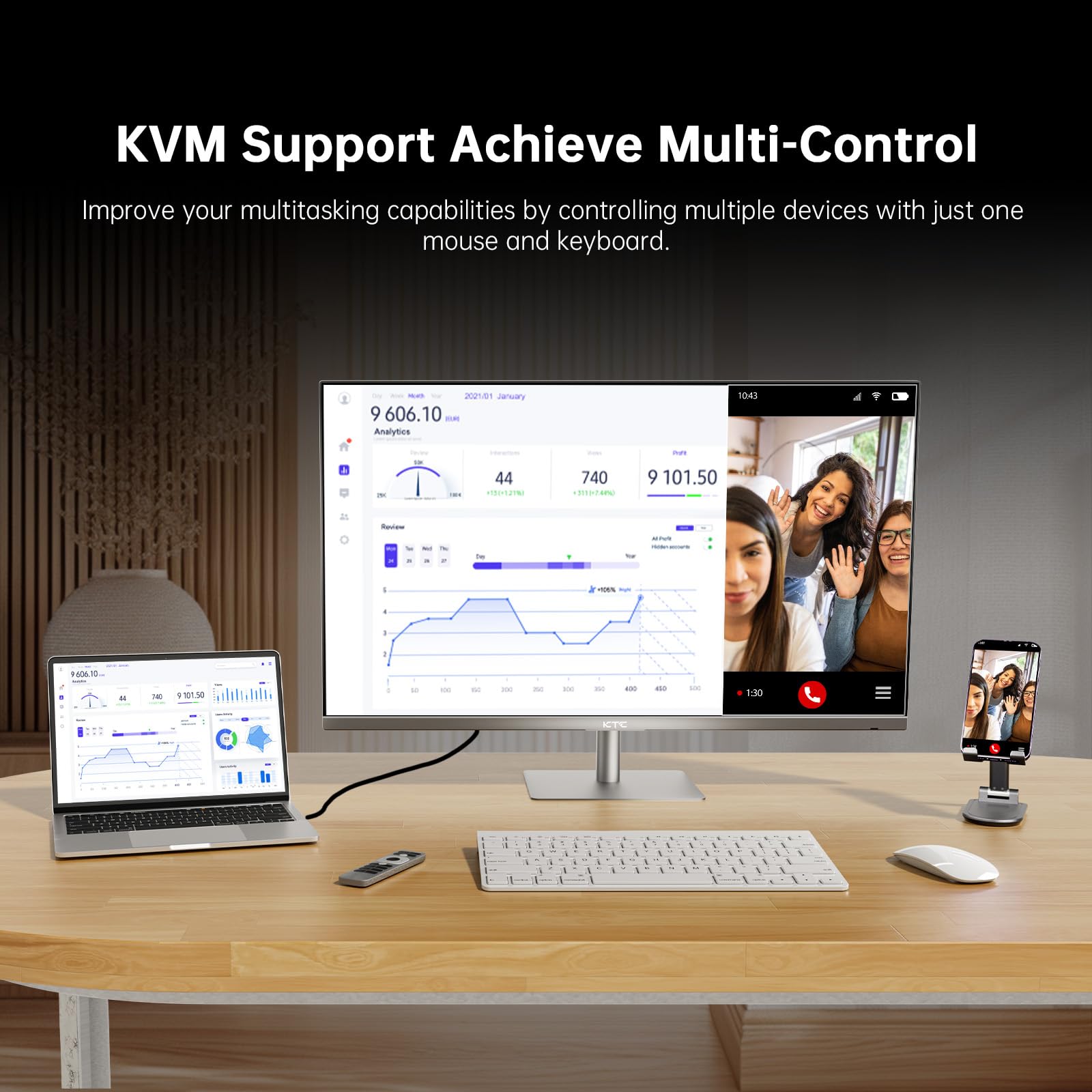 KTC Monitor Smart da 32 Pollici con Smart Sistema | UHD 4K@60Hz | Bluetooth, Wi-Fi, 2 altoparlanti da 5 W | Telecomando vocale | Dolby Audio | HDR10 | HDMI 2.1, DP 1.4, PD 65 W USB C (DP), 4 USB-A