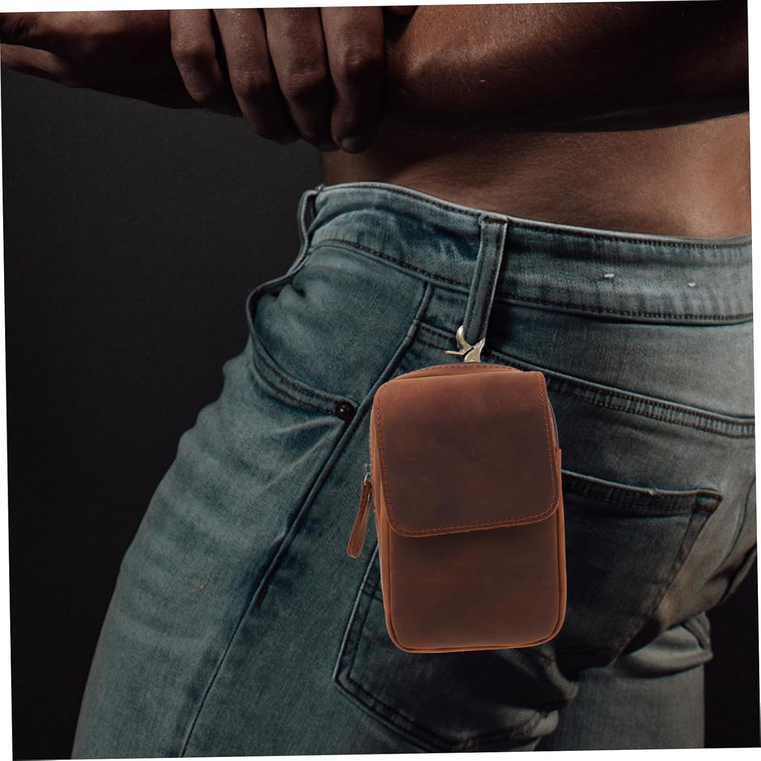 Mipcase 1Pc Retro Leather Phone Waist Bag Multi Functional Outdoor Sports Waist Pouch for Running Hunting Camping Portable Design for Easy Use Protects Your Cell Phone From Damage