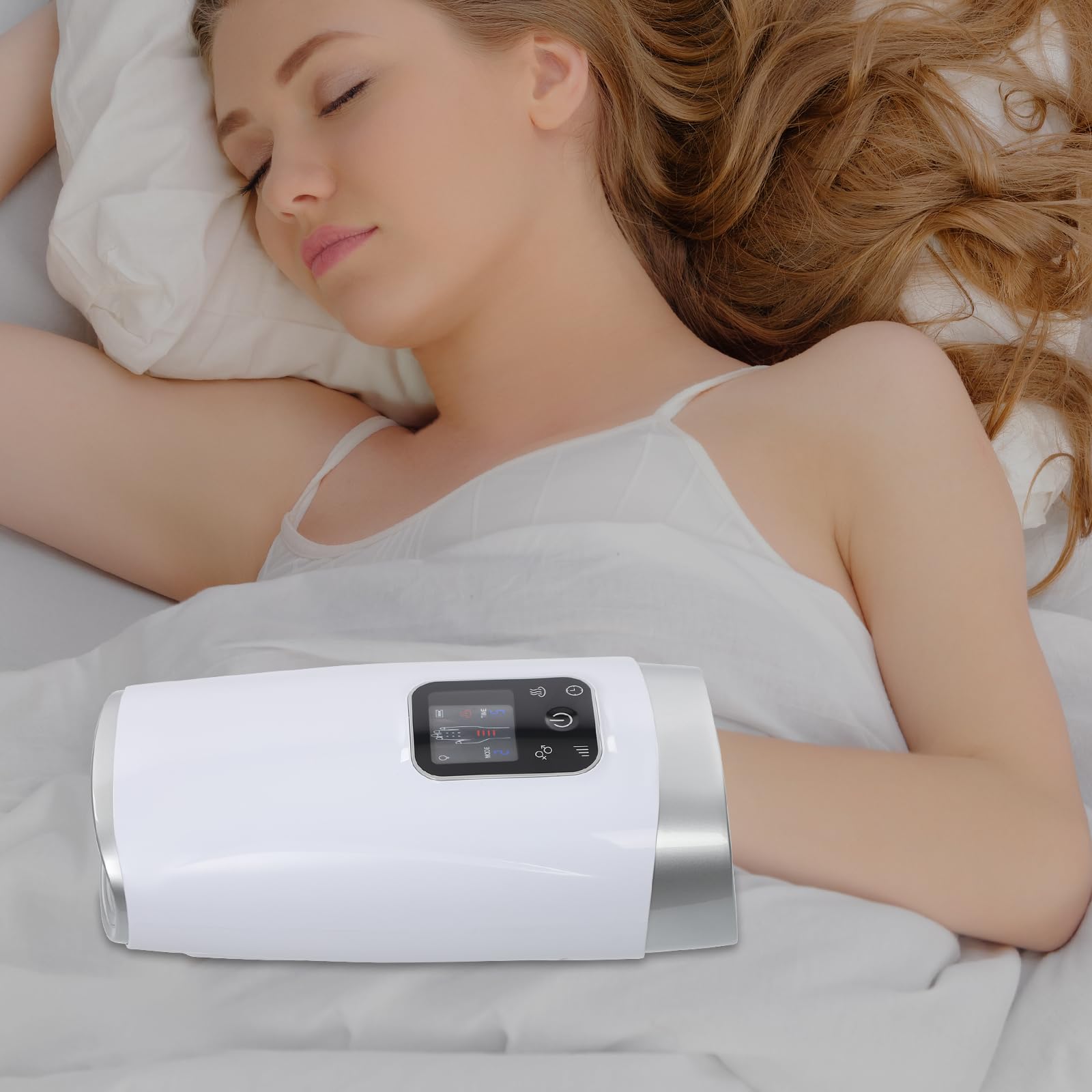 Handmassagegerät mit Luftdruck und Wärmefunktion, 2 Modi & 8 Intensitätsstufen, Timer, wiederaufladbarer Akku, LCD-Display & Typ-C, Gegen Handschmerzen, Gelenkschmerzen, Fingerkribbeln und Müde Hände