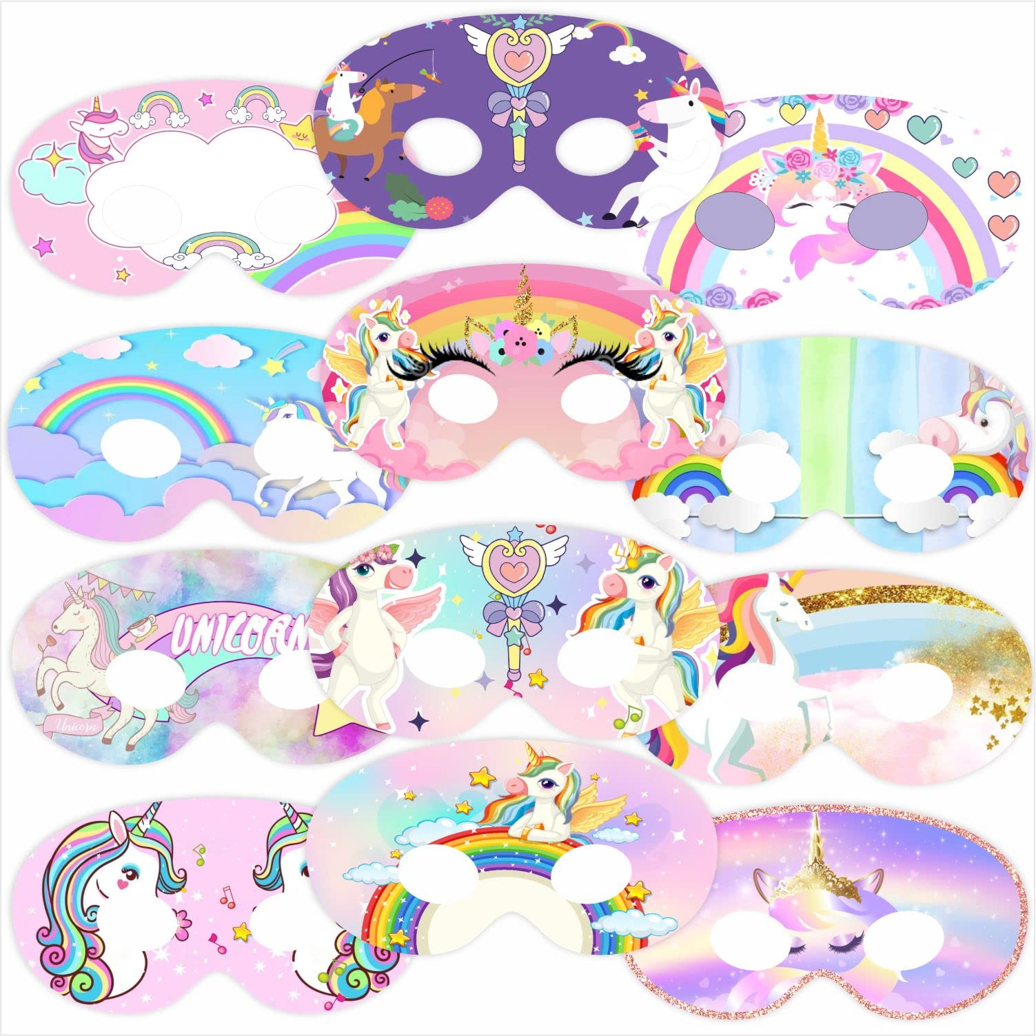 WOBBOX Assorted Paper Unicorn Theme Eyemasks Multi Color Birthday Decoration Masks Dress Up Party Accessory (12 Pieces) (B0B86QSZ7F) Amazon Price History, Amazon Price Tracker