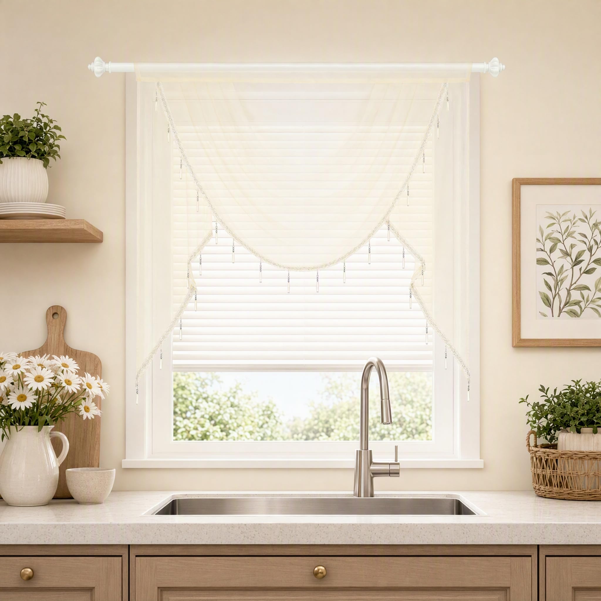 Molaxhome Swag Lace Sheer Curtain Valances Gothic Style Curtain for Kitchen