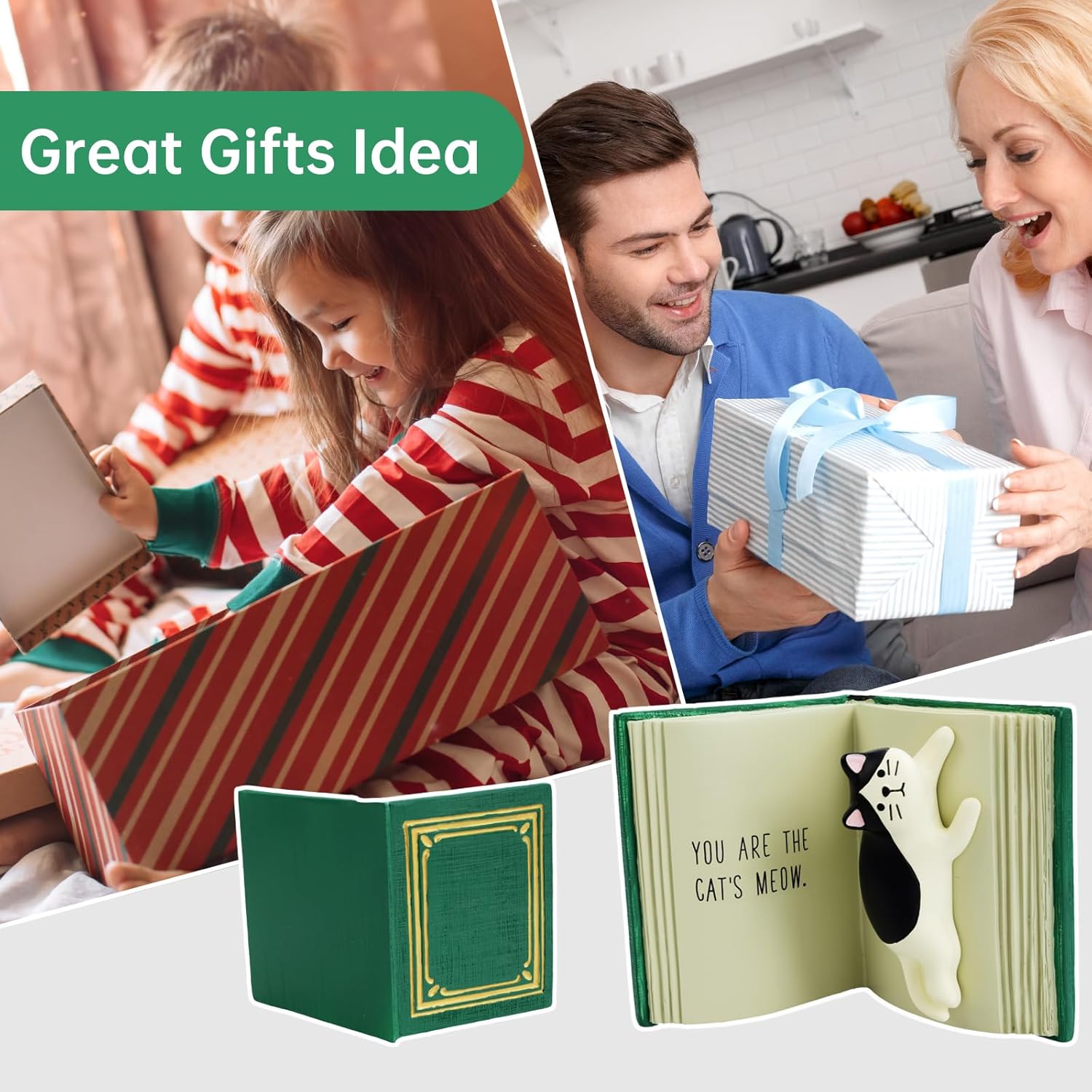 Cute Cat Lay on Book Phone Stand Animal Resin Gifts for Cat Lovers, Home & Office Fashion Accessories (Green) - Image 5