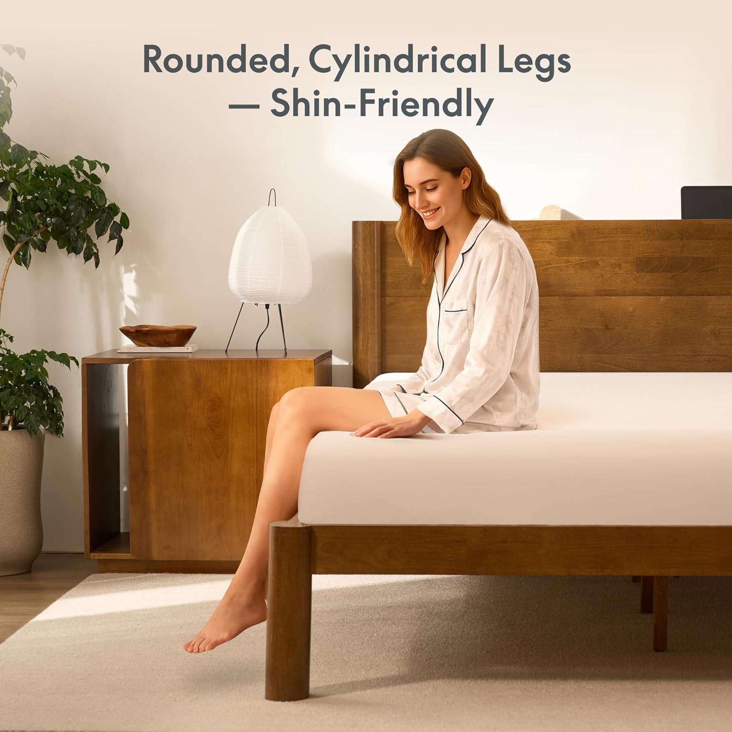 FLEXISPOT Hako Japanese Joinery Bed Frame, Solid Rubberwood Queen Platform Bed with Storage Headboard, IAS&SGS Certified, Japandi Minimalist Style, No Tools Assembly, 10-Year Warranty, Walnut