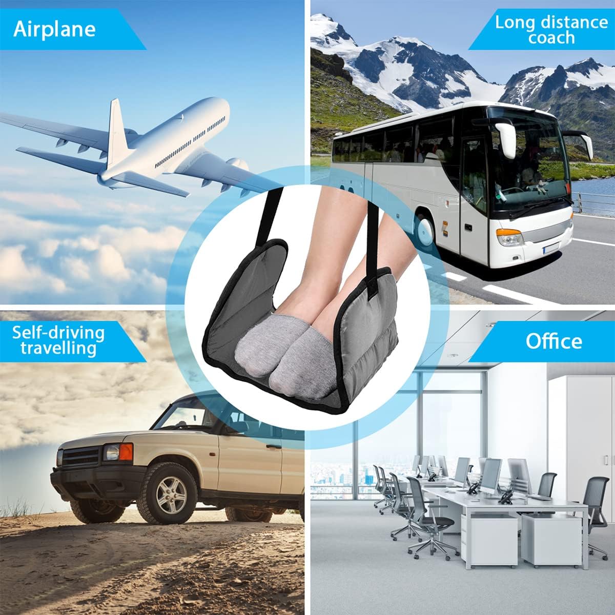 Airplane Footrest Made with Premium Memory Foam - Airplane Travel Foot Hammock, No Clashing Foot Hammock & Portable Plane Leg Rest, Provides Relaxation and Comfortable for Long Flight