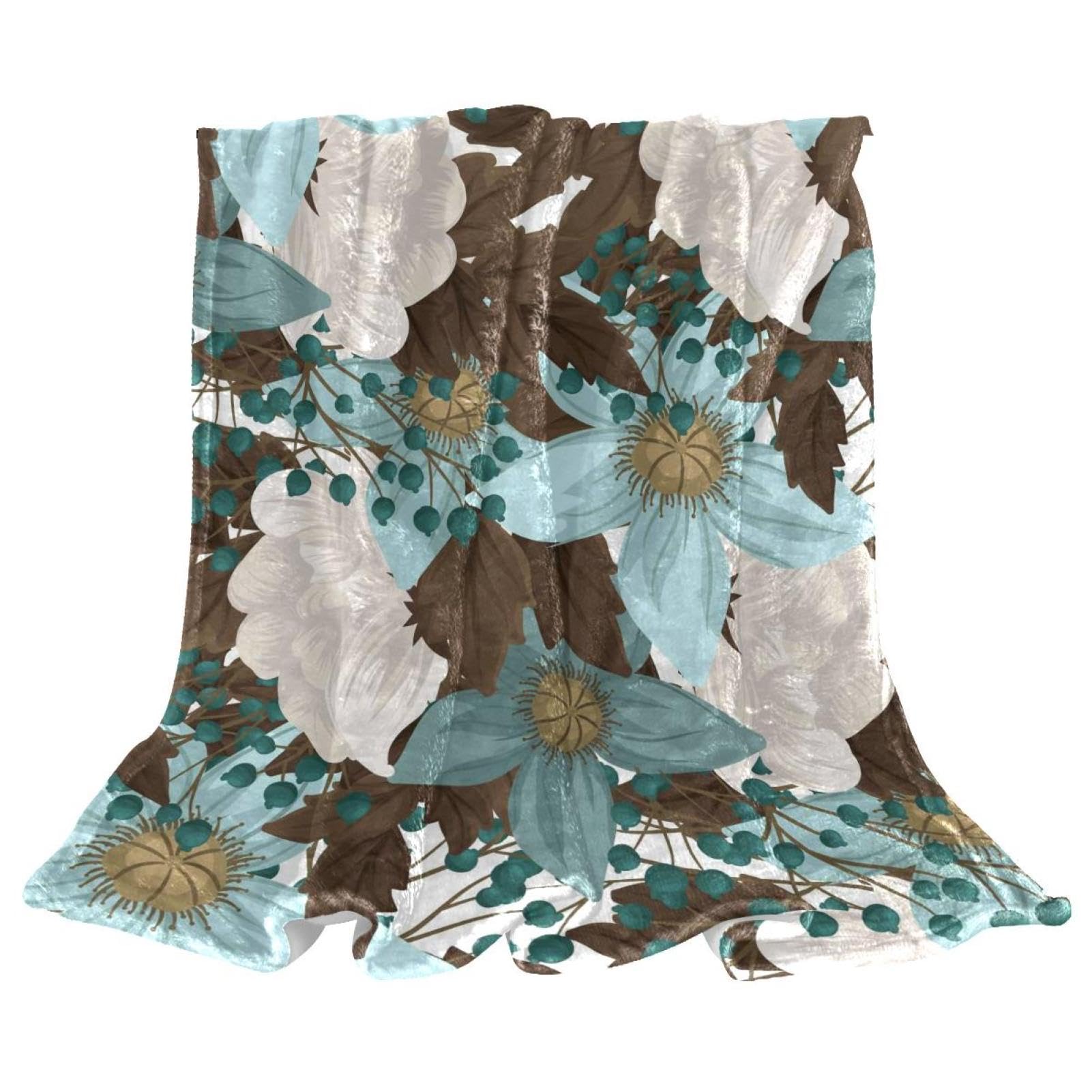 Couverture polaire fleur bleue verte contre le froid au bureau et dans le salon
