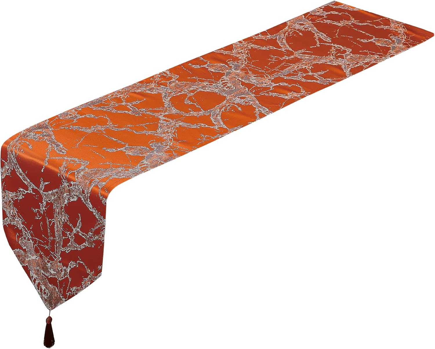 Violet Linen Cordova Abstract Marble Pattern Polyester Jacquard, with Tassles Decorative Table Runners, 13" X 70", Rust