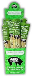Big Fork Thai Green Curry Pork Snack Sticks – Small-Batch, Hickory-Smoked Meat Sticks | 100% Berkshire Pork with Real Thai Spices | Keto, Paleo, Gluten-Free, High-Protein Snack | 20 Count (1 oz Each)