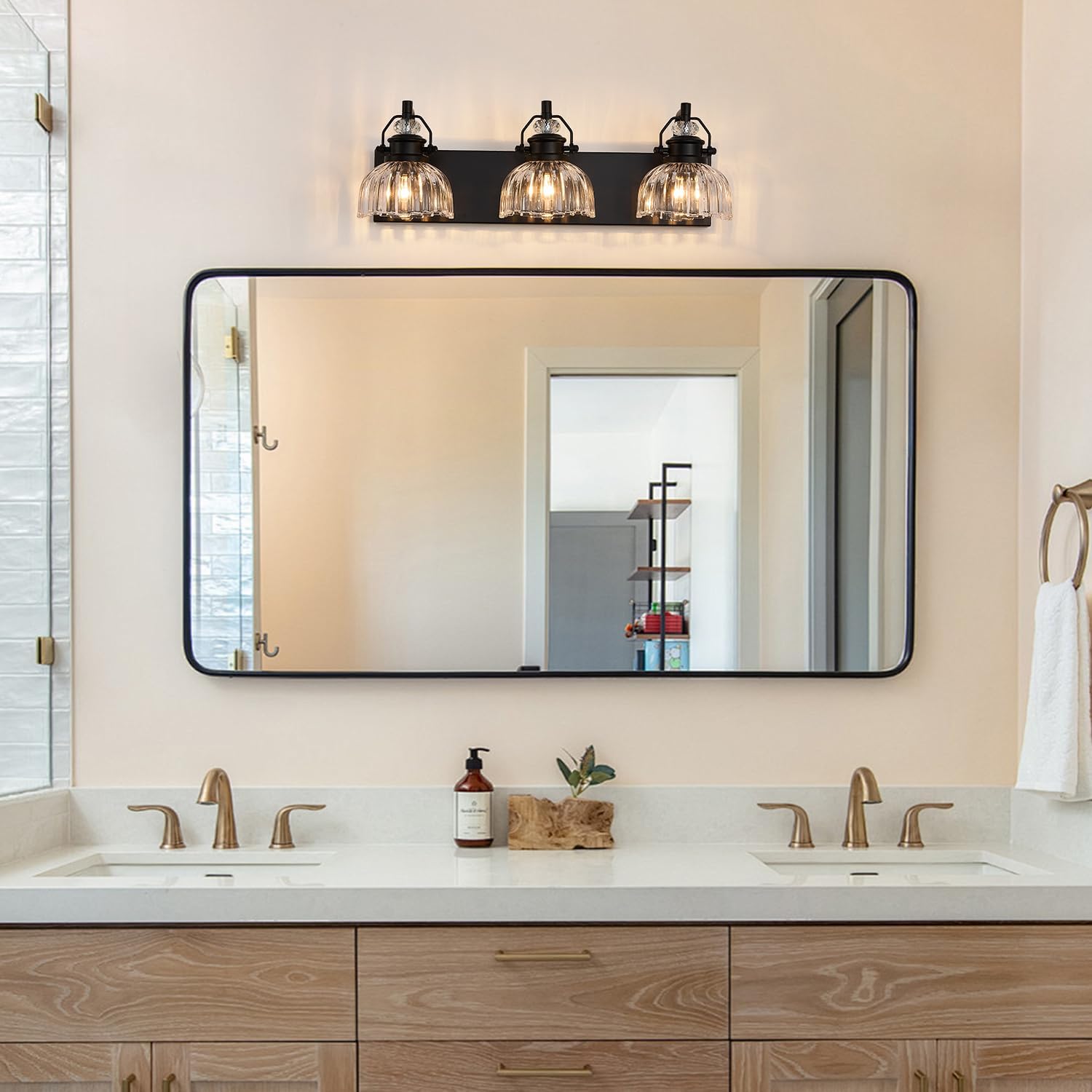Farmhouse Bathroom Light Fixtures,22.83-Inch，Black Vanity Lights3 Light Bathroom Light Fixtures