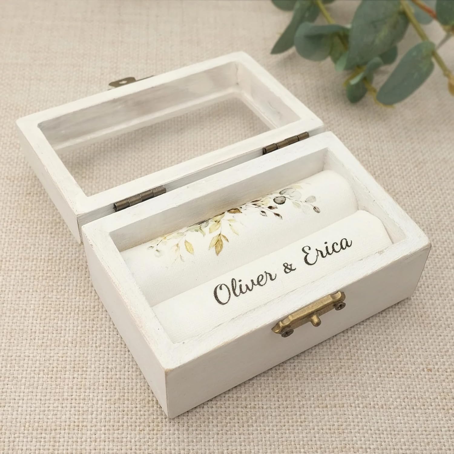 Personalised Name Date Ring Box Wedding Day,Wedding Ring Box,Custom Wedding Ceremony Ring Box, Engagement Ring Box (Names Date,10cm x 6cm x 5cm)