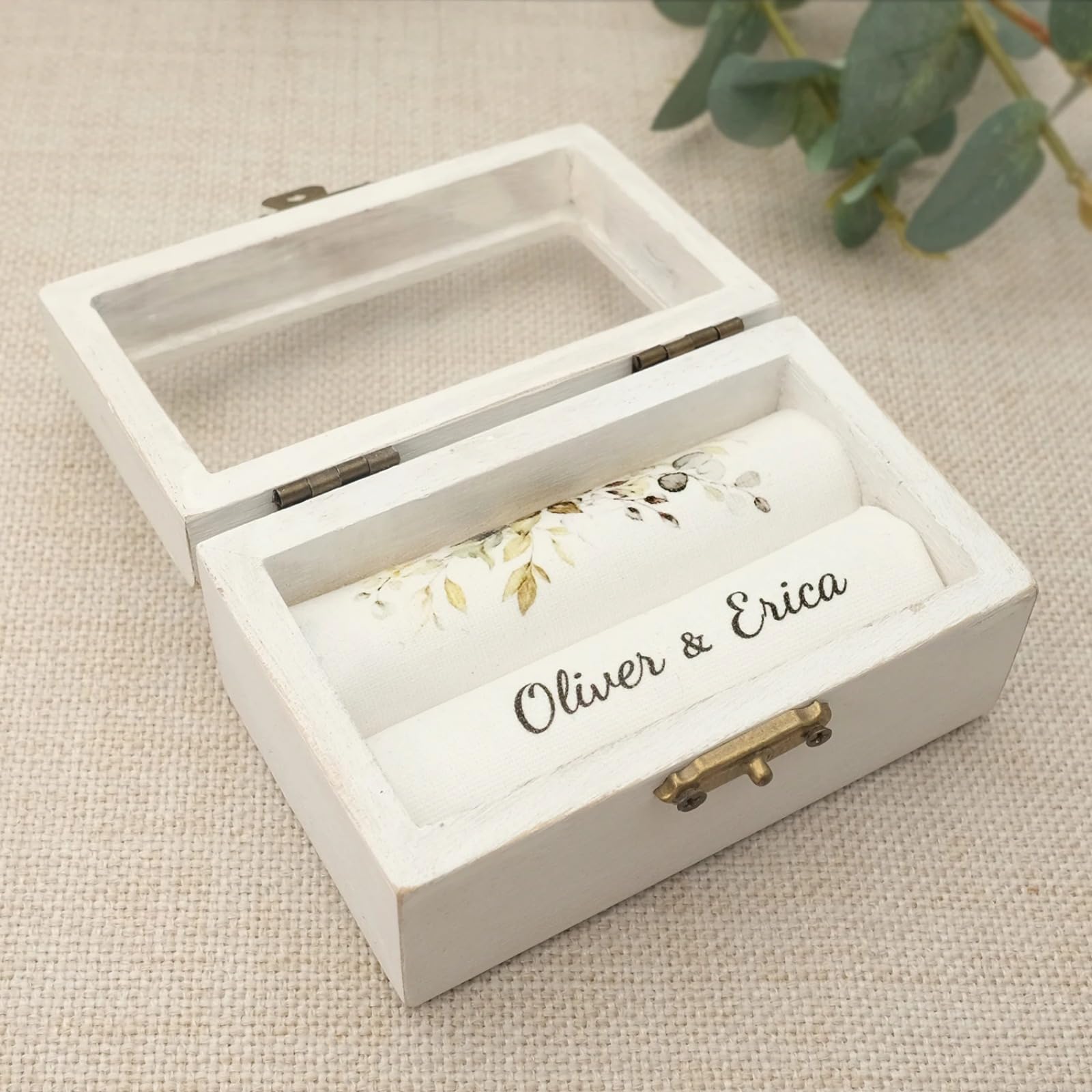 WOMB Scatola Personalizzata per Anelli di Nozze, Scatola per Anelli di Fidanzamento, Porta Anello, Bianca, 10 cm x 6 cm x 5 cm