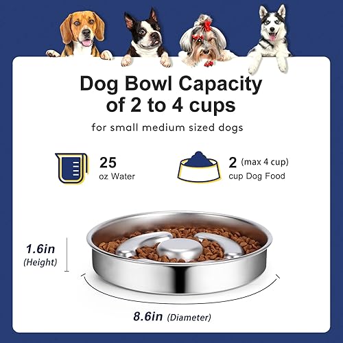 Miniatura 3 de Cuencos de acero inoxidable 304 para perros, 2 tazas de metal para comida, cuenco de agua para perros pequeños y medianos, divertido para detener la