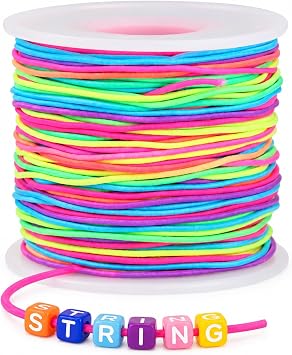 Bracelet Elastic String, 1 Roll 50M, Flexible Stretchy Beading Thread Cord, Elastic for Bracelet Making for DIY Jewelry Craft Lovers, Mixed Neon Rainbow Color