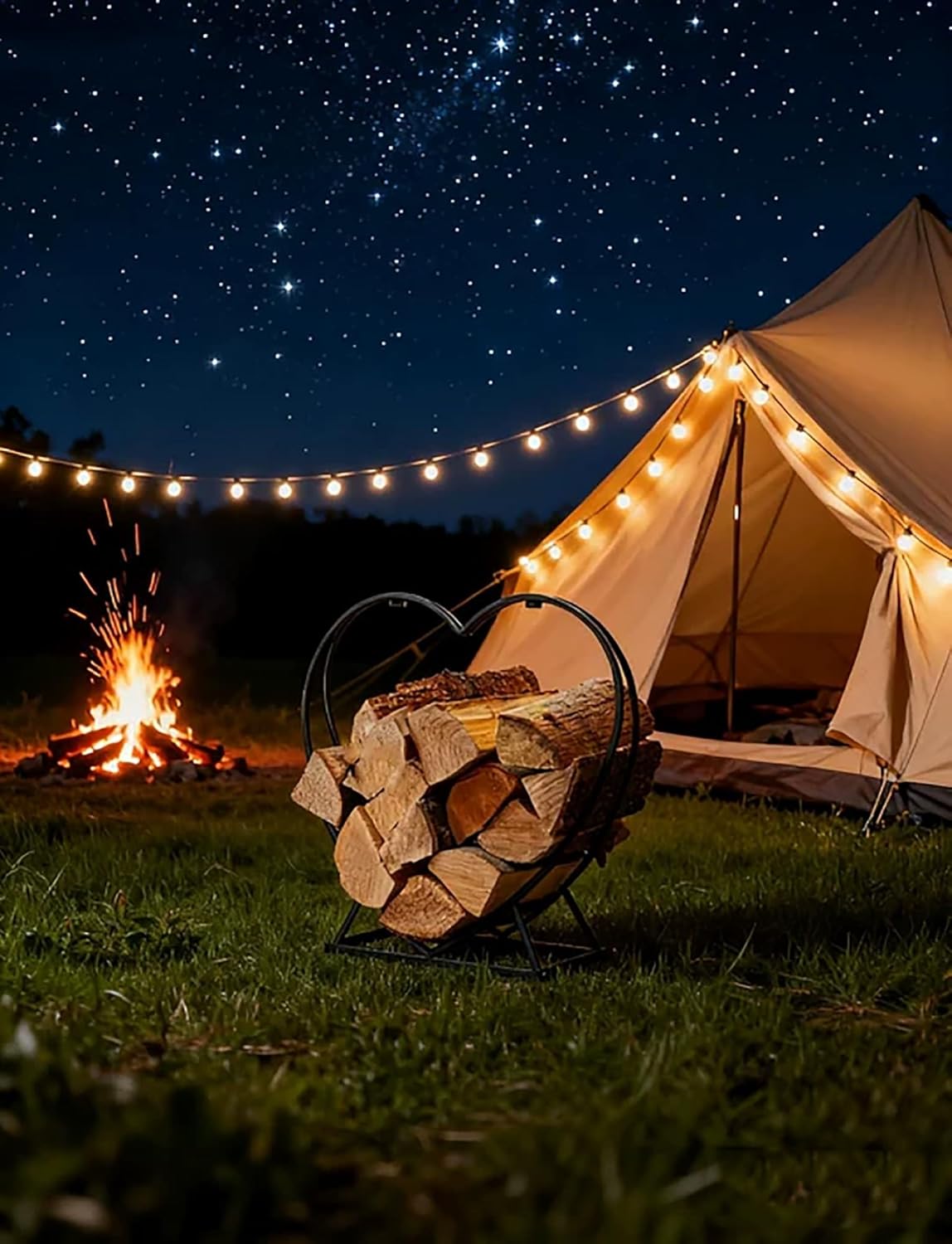 Heart-shaped Log Hoop Storage Holder, Heavy Duty Steel Wood Stacker for Fireplace Pit Indoor Outdoor, Firewood Log Rack