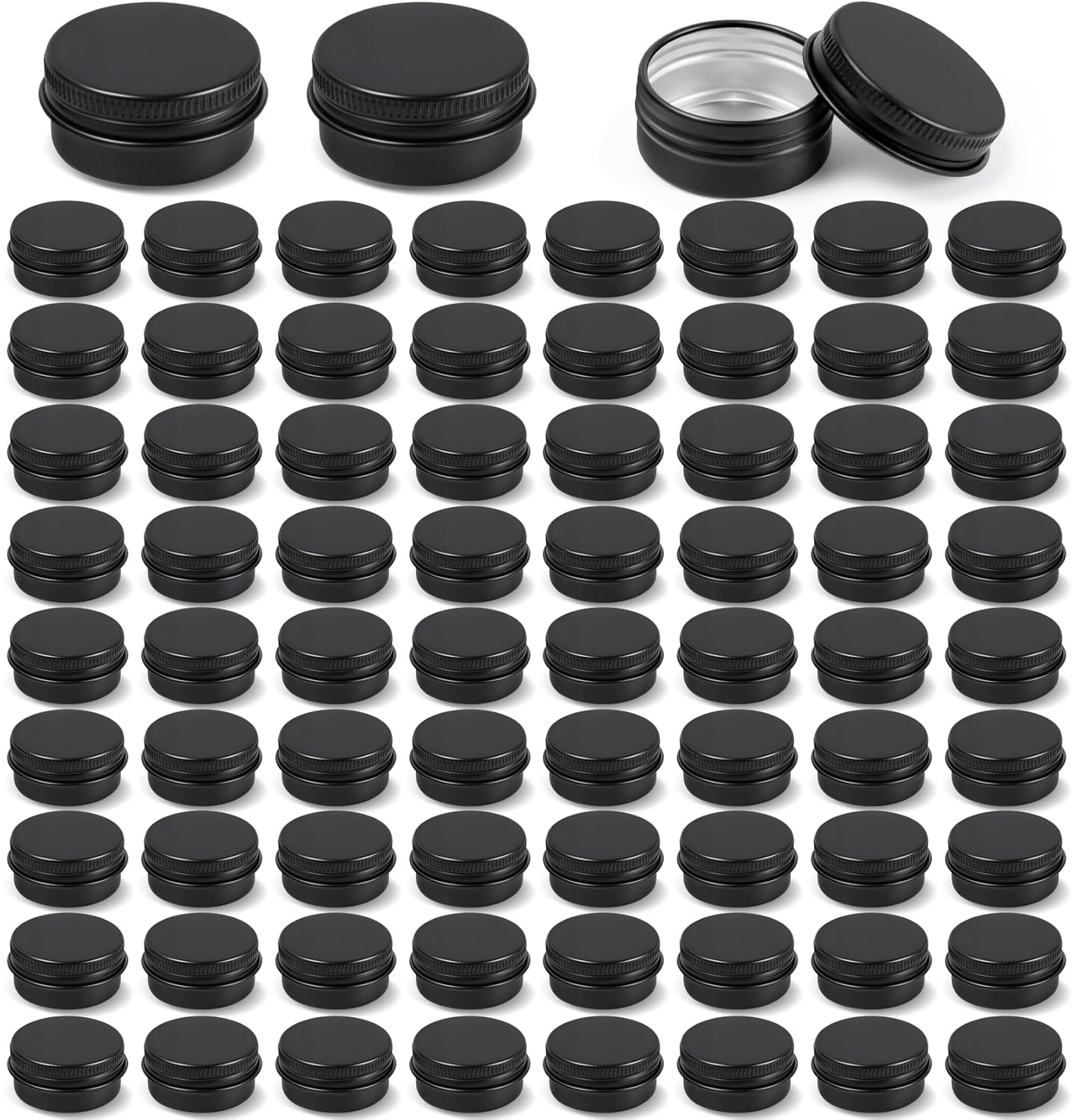Lip Balm Tin Containers, 64 Pack 0.5 Oz, Matte Black Aluminum Screw Top Tins