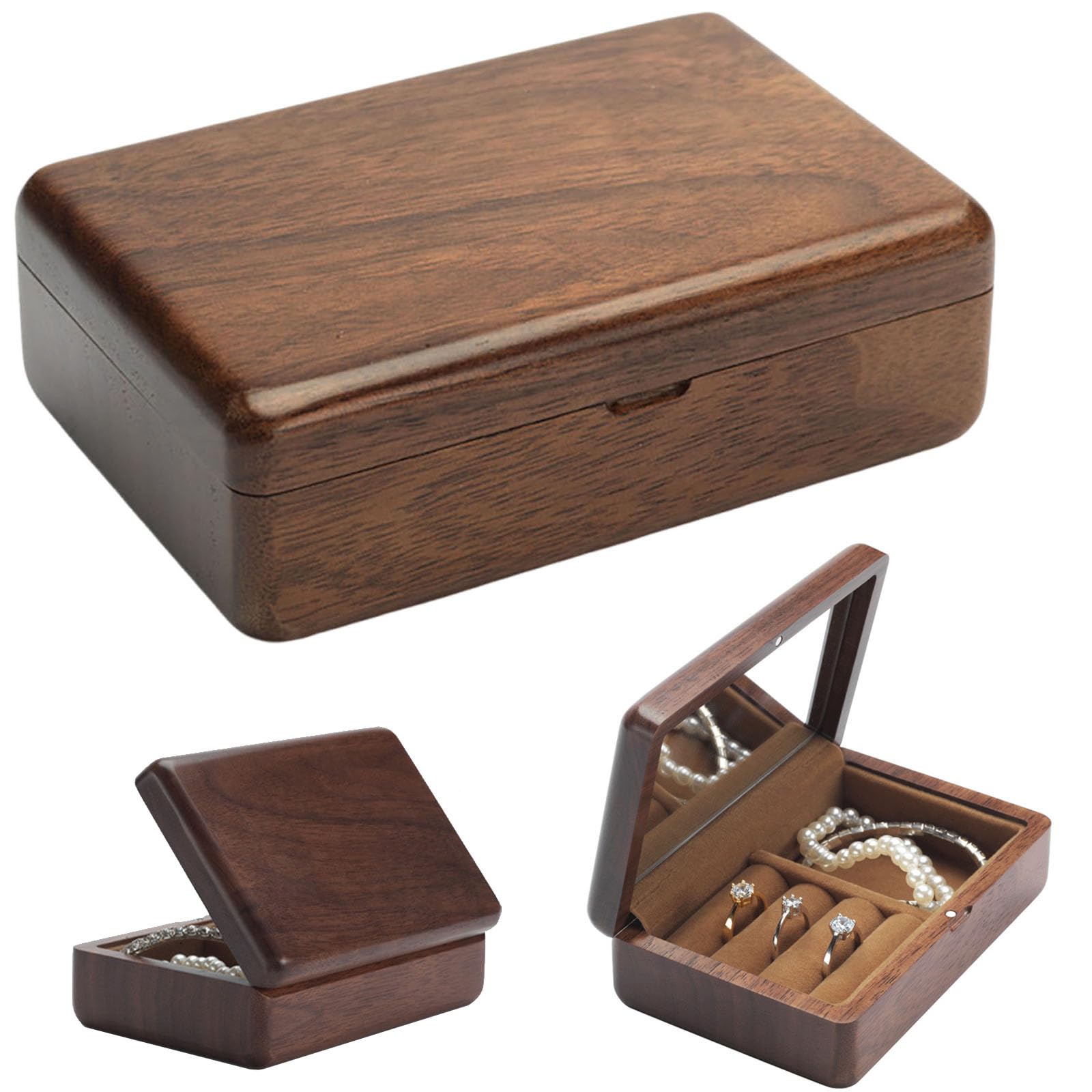 EAmrfvqt Jewellery Box, Portable Wooden Jewelry Box with Mirror, Gift for Her, Multicolor(Walnut)
