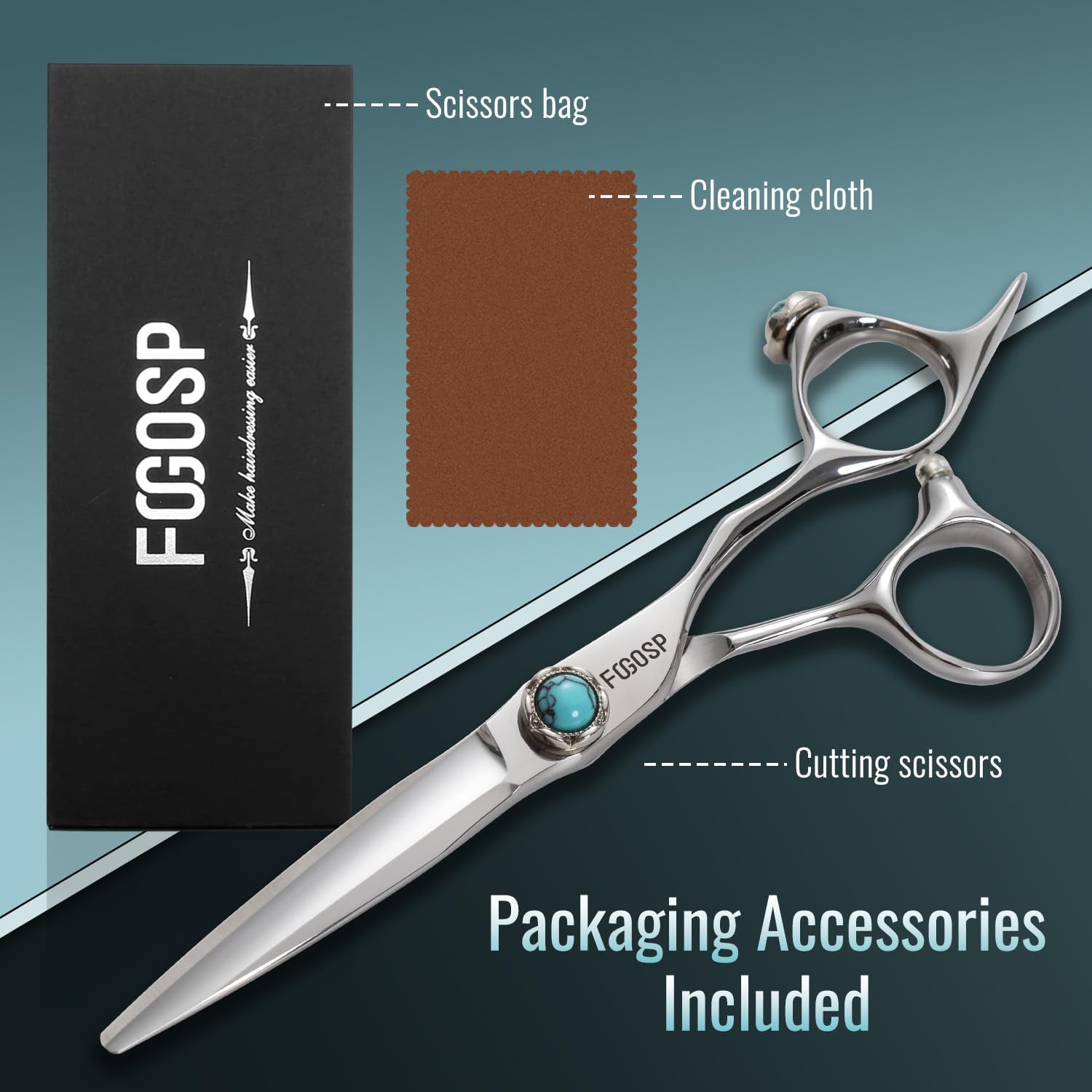 6" Hair Cutting Scissors Professional Barber Scissors Turquoise Series Hair Cutting Shears with Japan 440C Steel 60HRC Hardness Extremely Sharp with Ergonomic for Salon & Home(6 in, Straight)