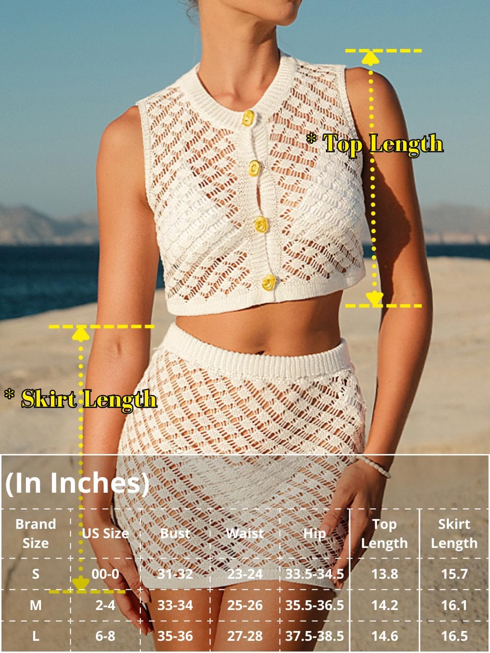 Two Piece Cover Up Skirt Sets,Crochet Swimsuit Coverups for Women,Sexy Beach Outfits Vacation Resort - Image 6