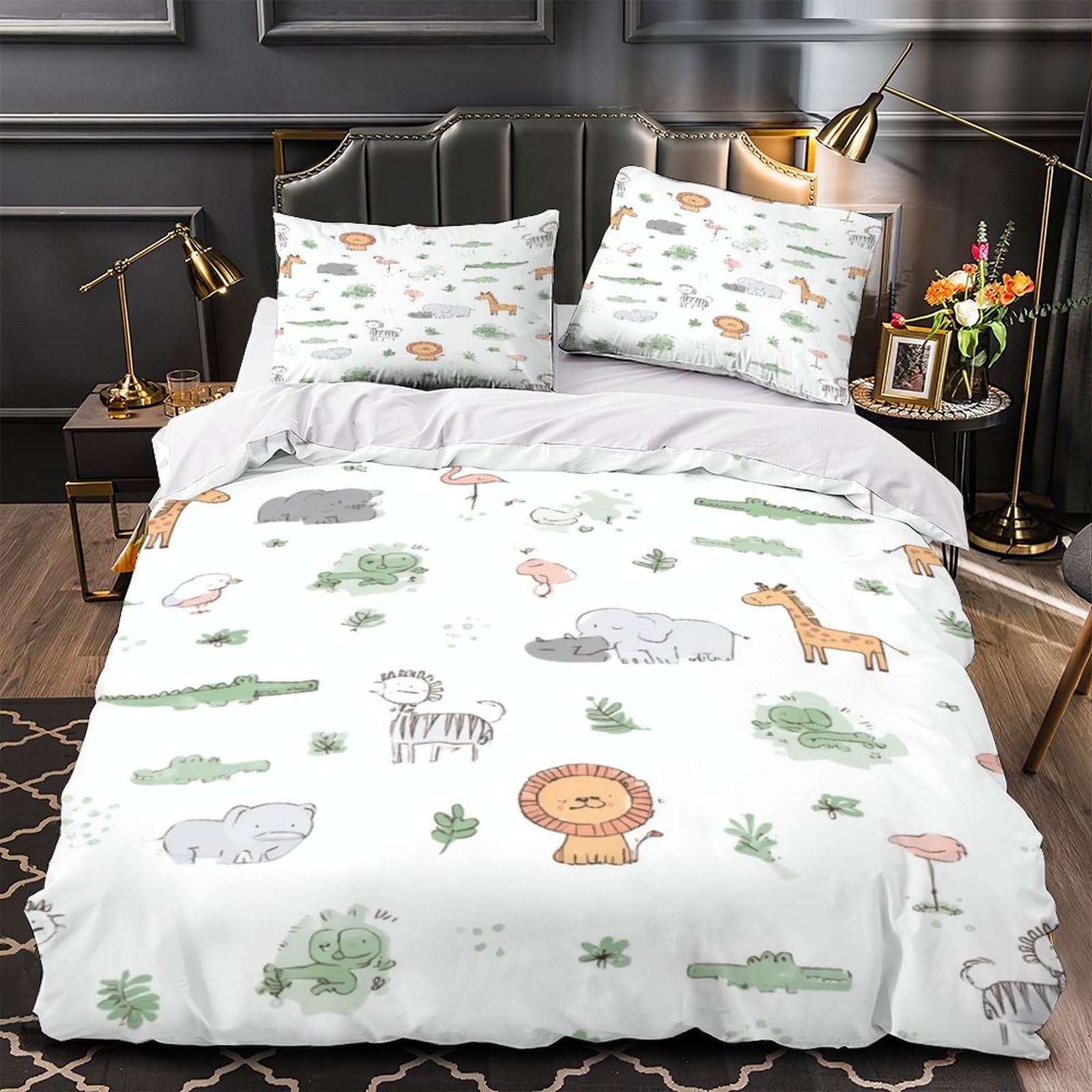 Housse de couette animaux hypoallergénique et respirante pour lit simple ado
