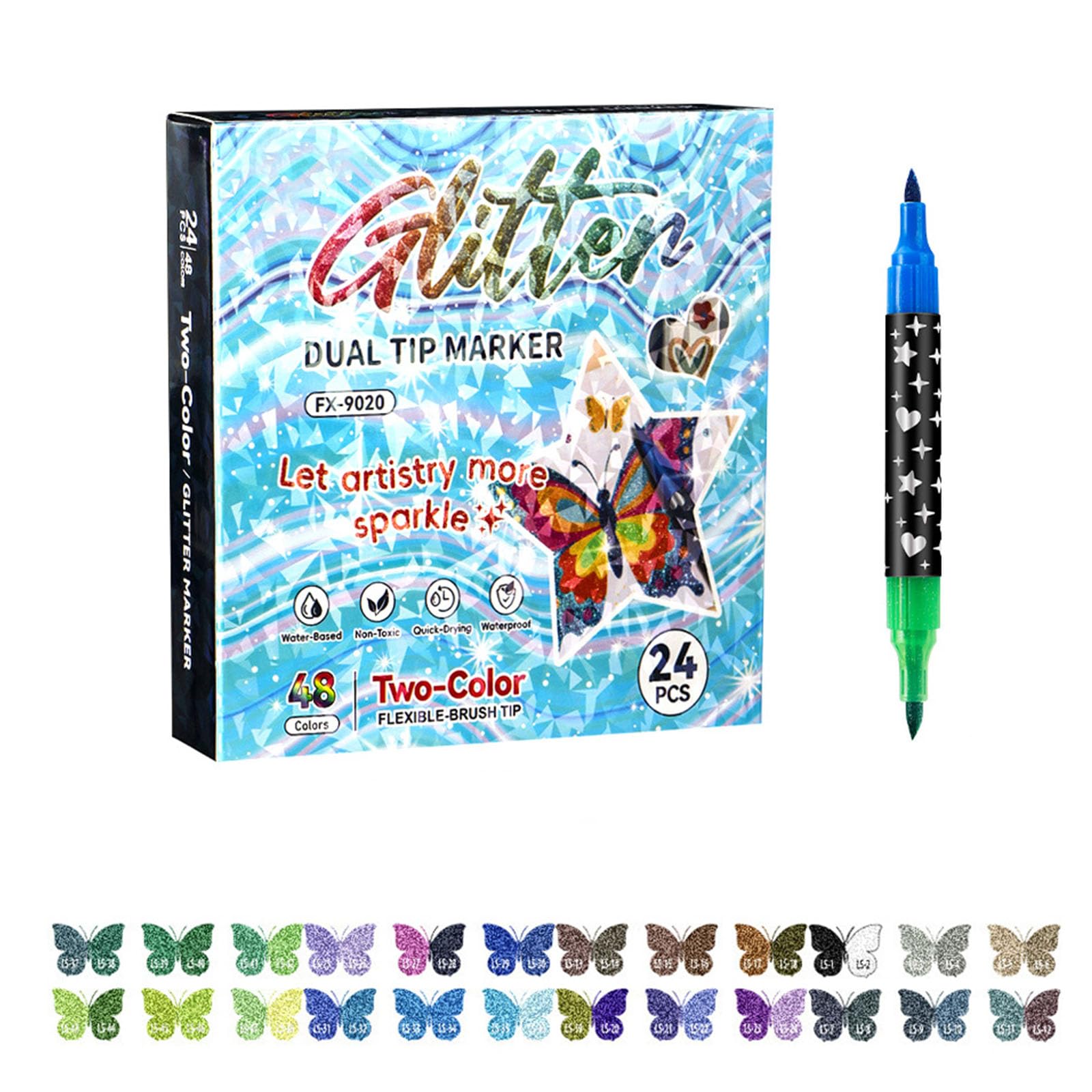 Pennarelli a doppia punta glitterati pennello morbido penne ad acquerello per bambini Disegno artistico Design flessibile Pennarelli da disegno Set di pennarelli a doppia punta