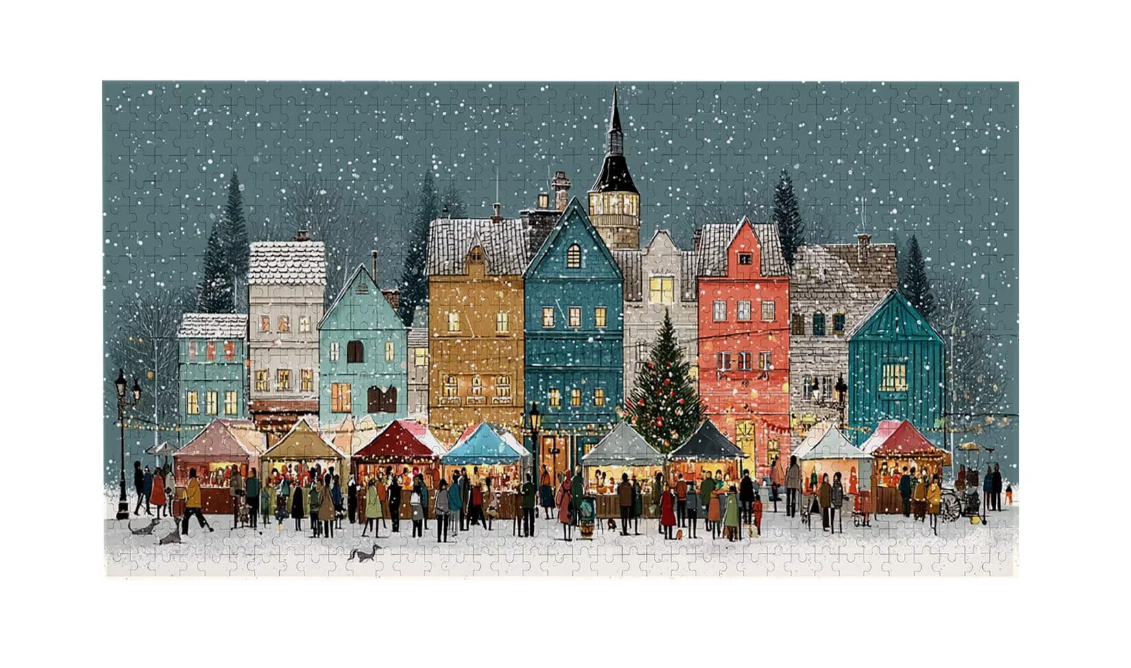 Puzzle dla dorosłych 1692 elementy, Świąteczny widok ulicy Puzzle, trudne, wymagające, puzzle idealnie pasują, napis na plecach, prezent dla seniorów (179x31cm) v-854