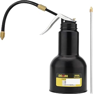 DOWELL Pistol Pump Oiler Metal Oil Can Lubrication Oil Gun 16oz 500ml Can Bottle with 2-Pieces Straight Spout Black HY050201